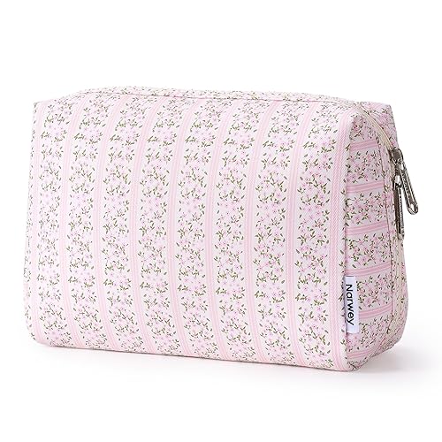 Narwey Bonita bolsa de maquillaje floral de viaje, bolsa organizadora de cosméticos, bolsa de aseo con compartimentos para mujeres y niñas (botones