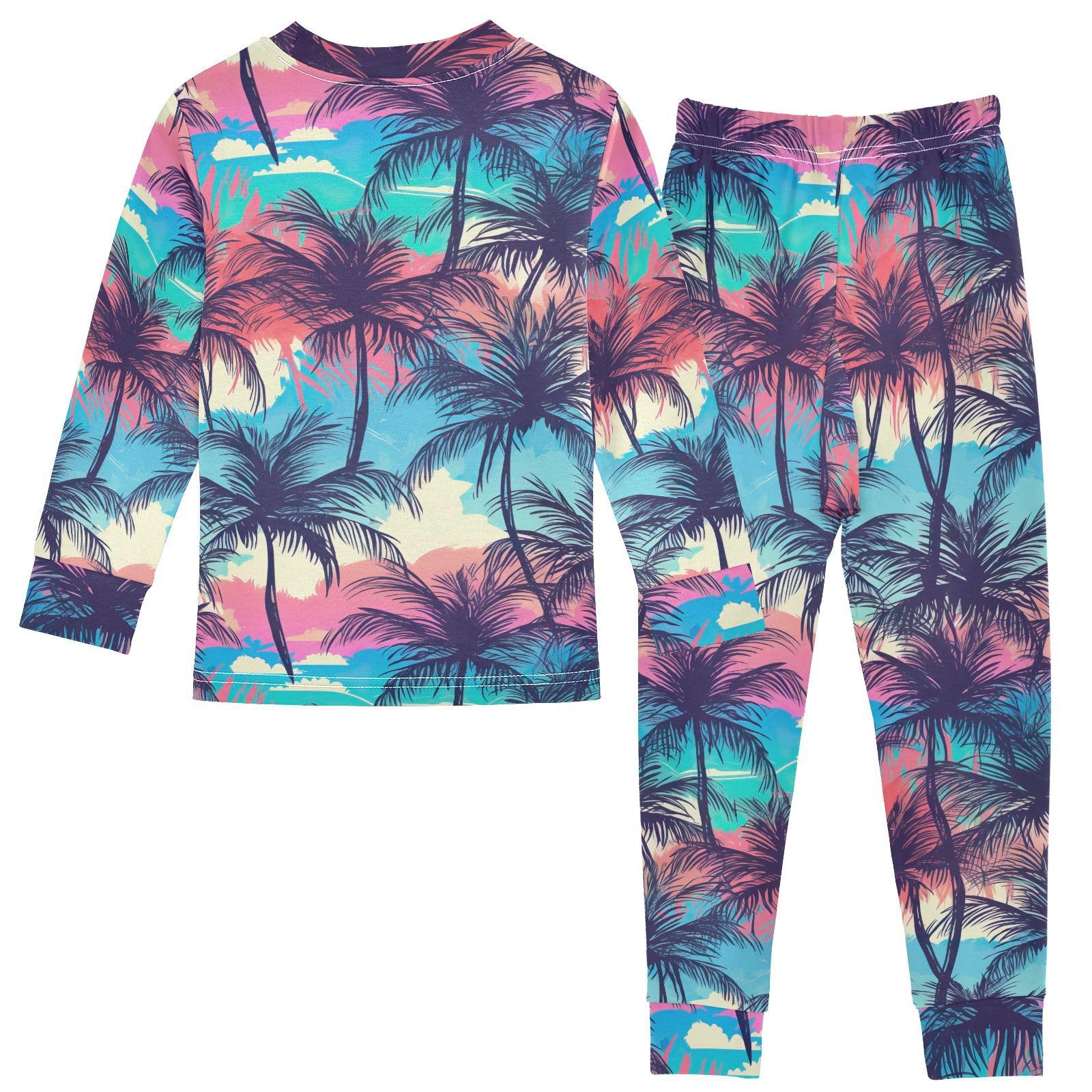 SPRIPORT Colored Palm Trees Soft Comfy Pajama Set 2 Piece Pjs Set Sleepwear Cotton Long Sleeve Top and Pants 4T Multicolor