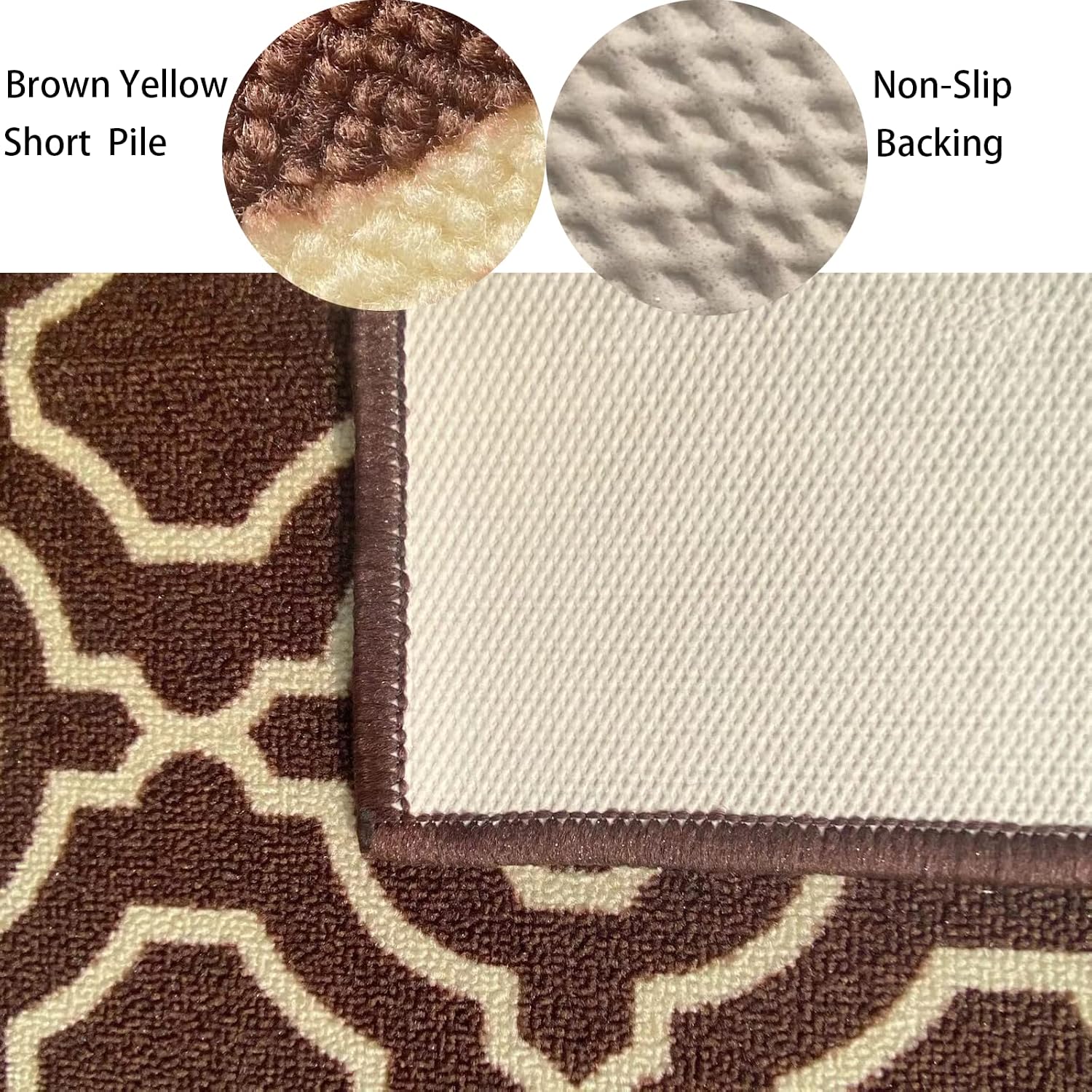 Easychan 2 Piece Carpet Rubber Backing Non-Slip Kitchen Mat Doormat Area Rugs (15"x47"+15"x23", Brown)