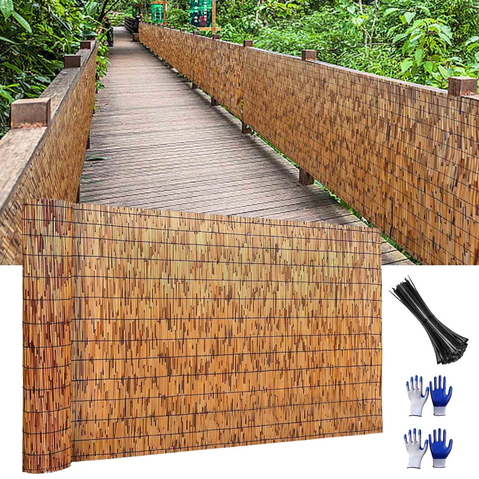 Natuurlijke bamboe tuinomheining op rol, duurzame buitenzonwering voor terrassen en balkons, 110 x 300 cm (witte lijn), ideaal voor privacy en decoratie