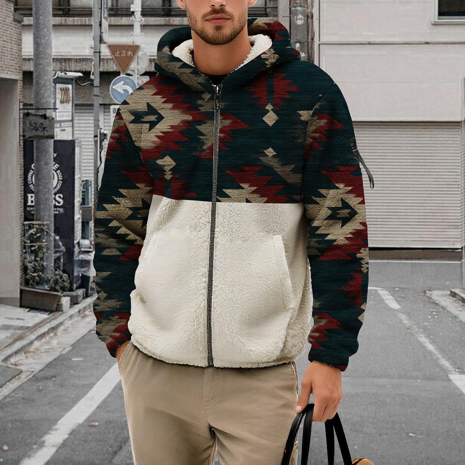 Cowboys Aztec Fleece Lined Jackets for Men Full Zip Up Winter Coats Hooded Mens Western Graphic Vintage Country Hoodies Casual Sports Outerwear,Aztec Black,M - Image 2