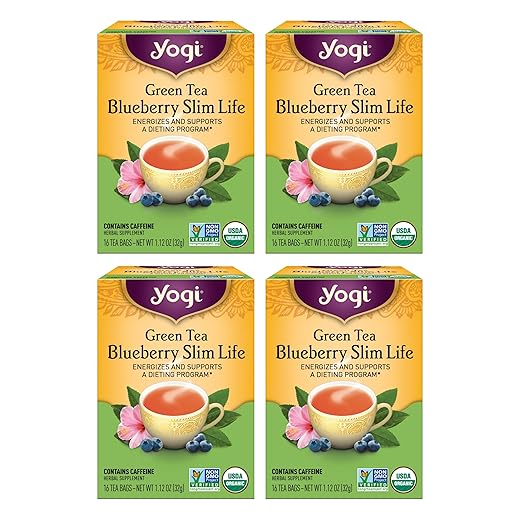 Yogi Tea - Green Tea Blueberry Slim Life (4 Pack) - Energizes and Supports a Dieting Program with Garcinia Cambogia - Contains Caffeine - 64 Organic Tea Bags 2 Yogi Tea - Green Tea Blueberry Slim Life (4 Pack) - Energizes and Supports a Dieting Program with Garcinia Cambogia - Contains Caffeine - 64 Organic Tea Bags