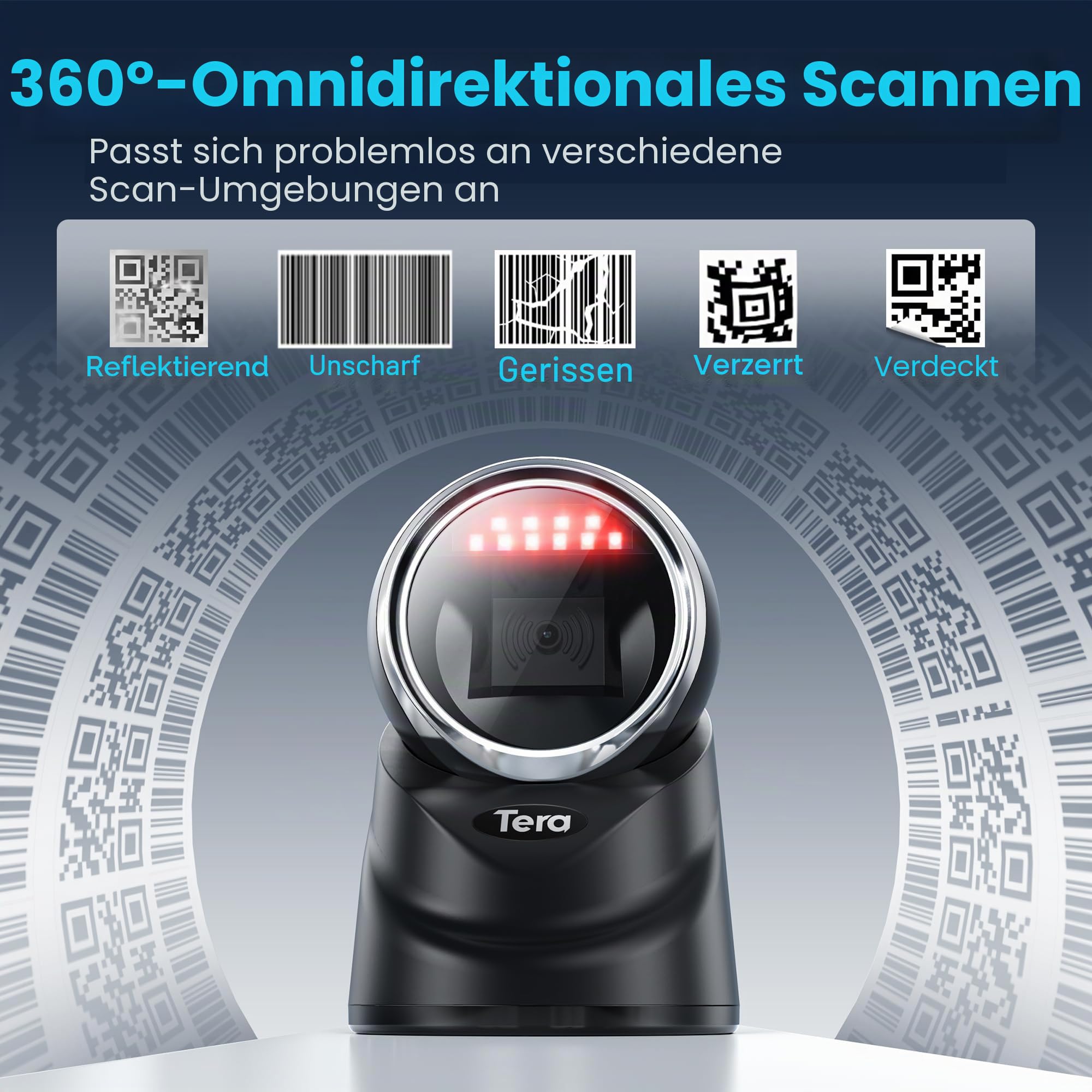 Tera Pro 2D QR Desktop Barcode Scanner Omnidirektional USB Wired Handsfree Plattform 9100