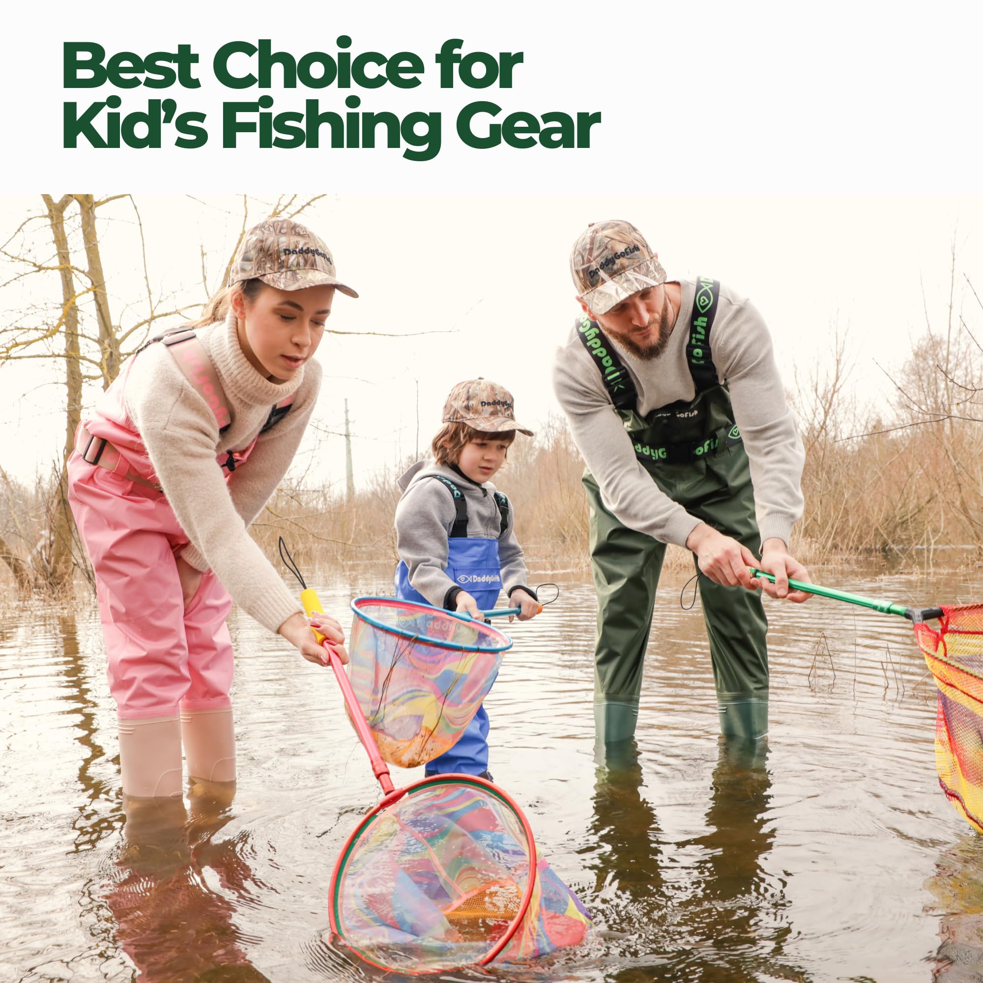 DaddyGoFish Red de Pesca para niños, Bolsa de Cebo telescópica Ultraligera