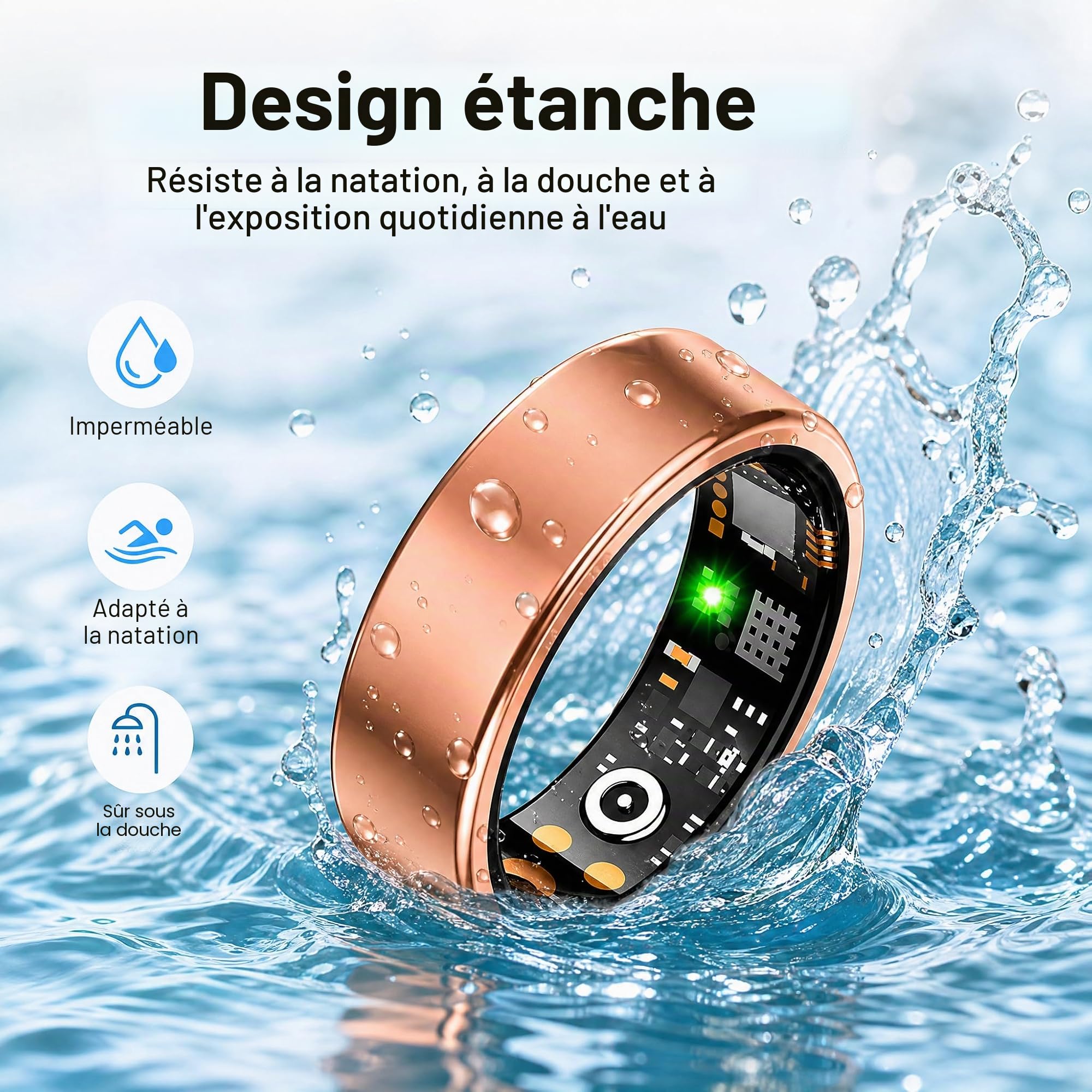 BLESYS Bague Connectée Homme Femme avec Suivi du Sommeil, SPO₂ et podomètre