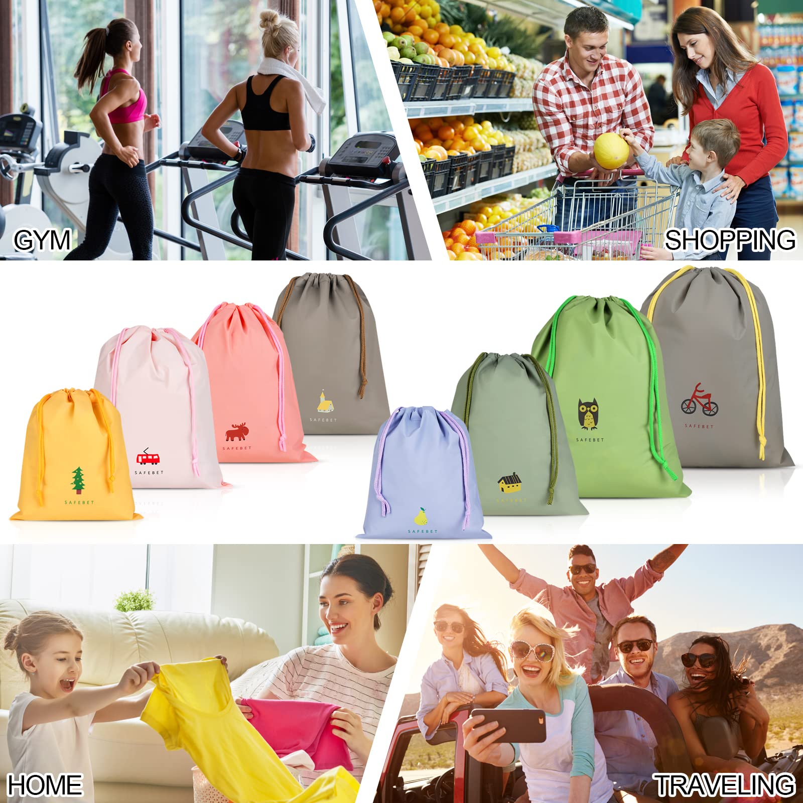 Annhao Impermeabile Sacca Sportiva, 10 Pcs da Ginnastica, Asilo, per Palestra Borsa da Viaggio Zainetto Scarpe Scuola Stoffa per Bambini Adulti