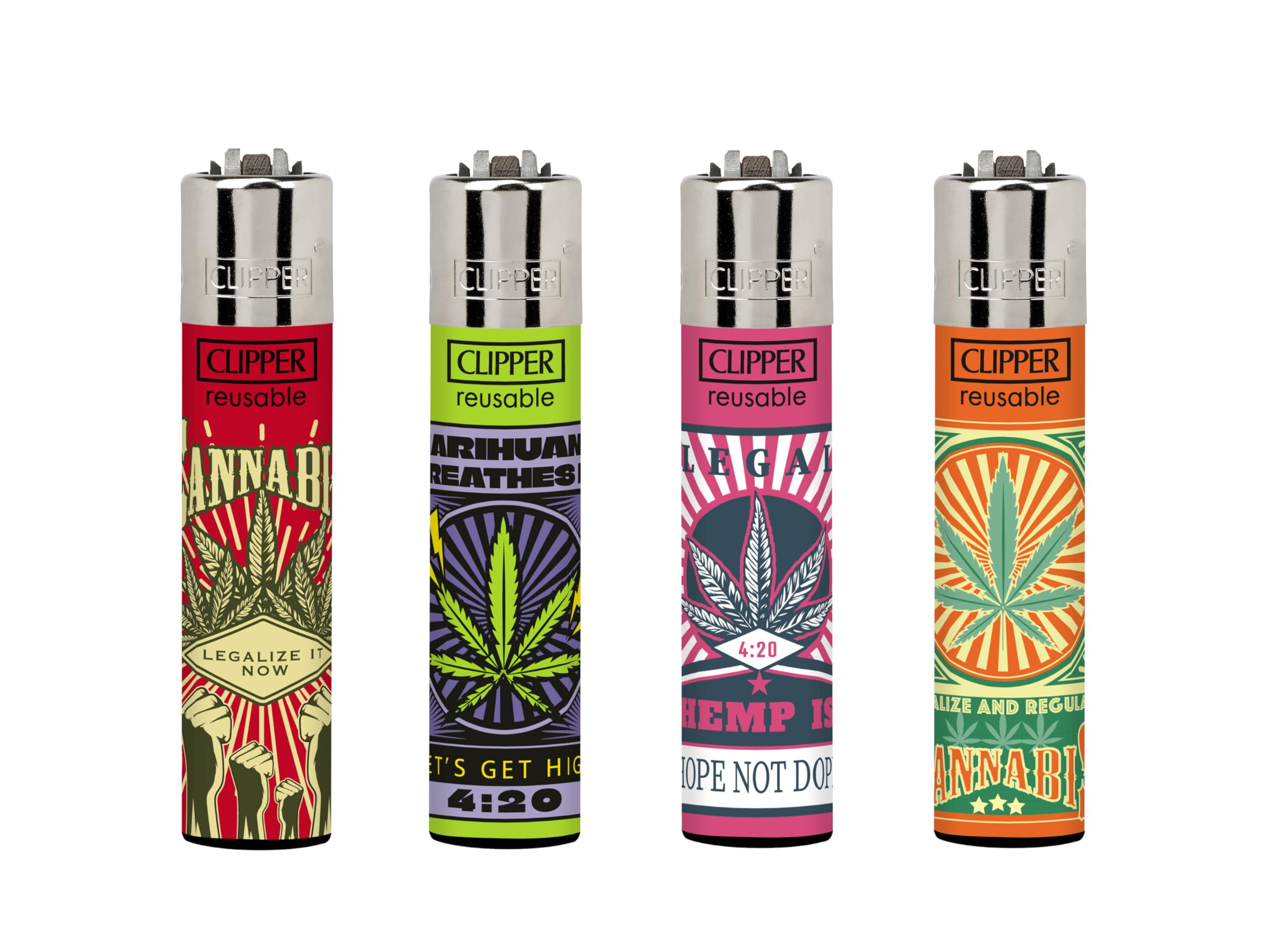 SET OF 4 CLIPPER REGULAR SIZE REFILLABLE LIGHTER (LEAVES JUSTICE)