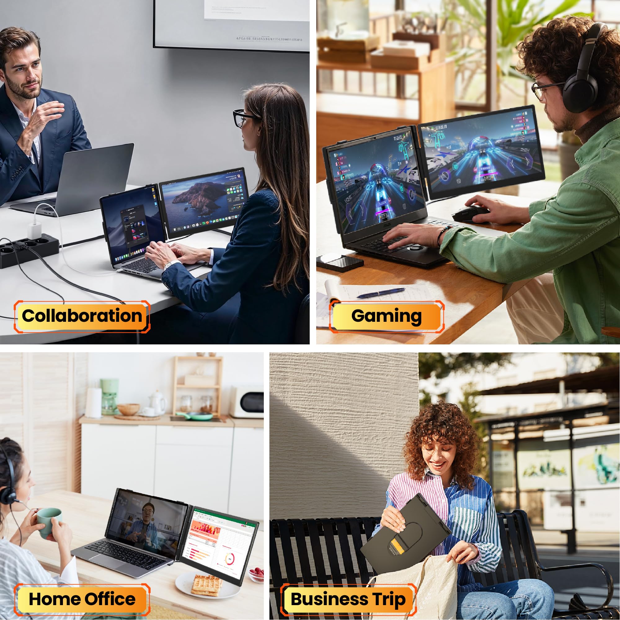 Laptop Screen Extender 0.27" Ultra-Thin, 14" FHD 1080P IPS Lightweight Dual Portable Monitor, USB-C/HDMI Plug & Play for 13-17" Laptops, Travel screen compatible with Windows/Mac/Chrome/Switch/Android — view 5