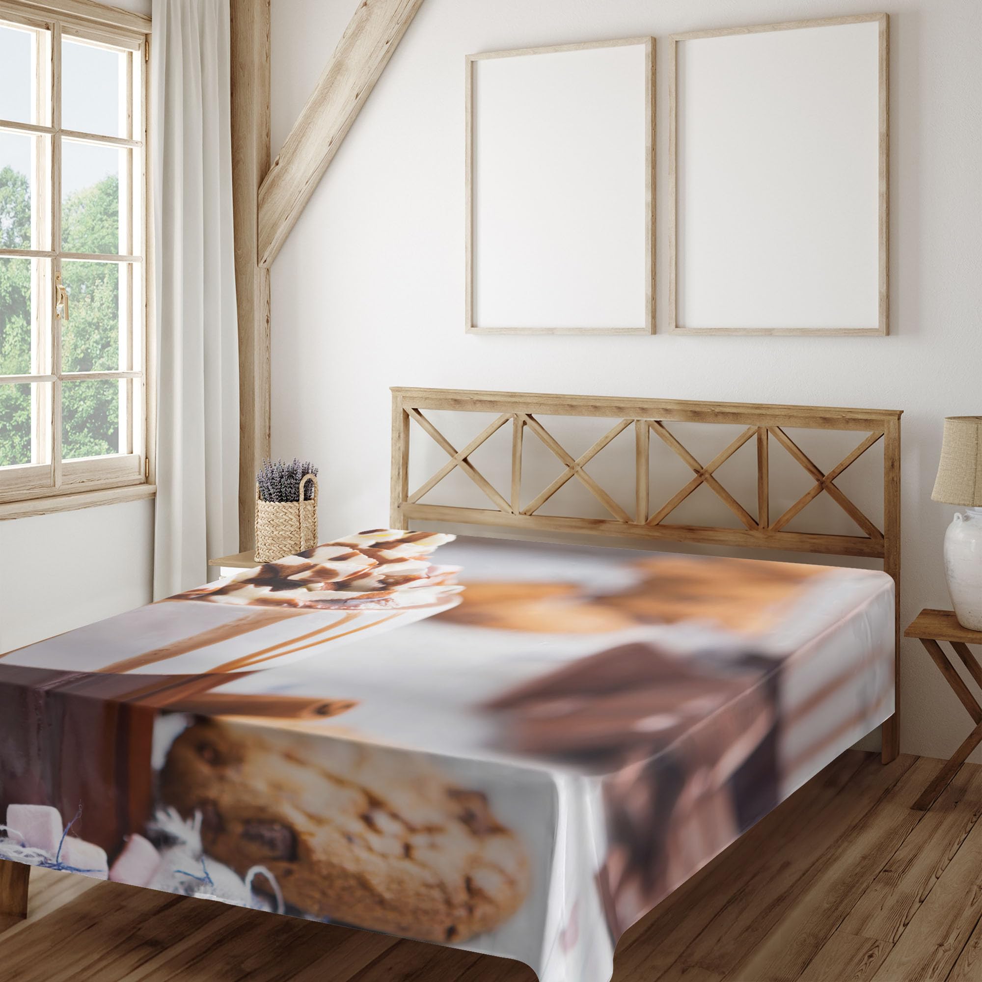 Ambesonne Chocolate Flat Sheet, Messy Cup with Hot Chocolate Whipped Cream Marshmallows Chocolate Chip Cookies, Soft Comfortable Top Sheet Decorative Bedding 1 Piece, Queen Size, Multicolor