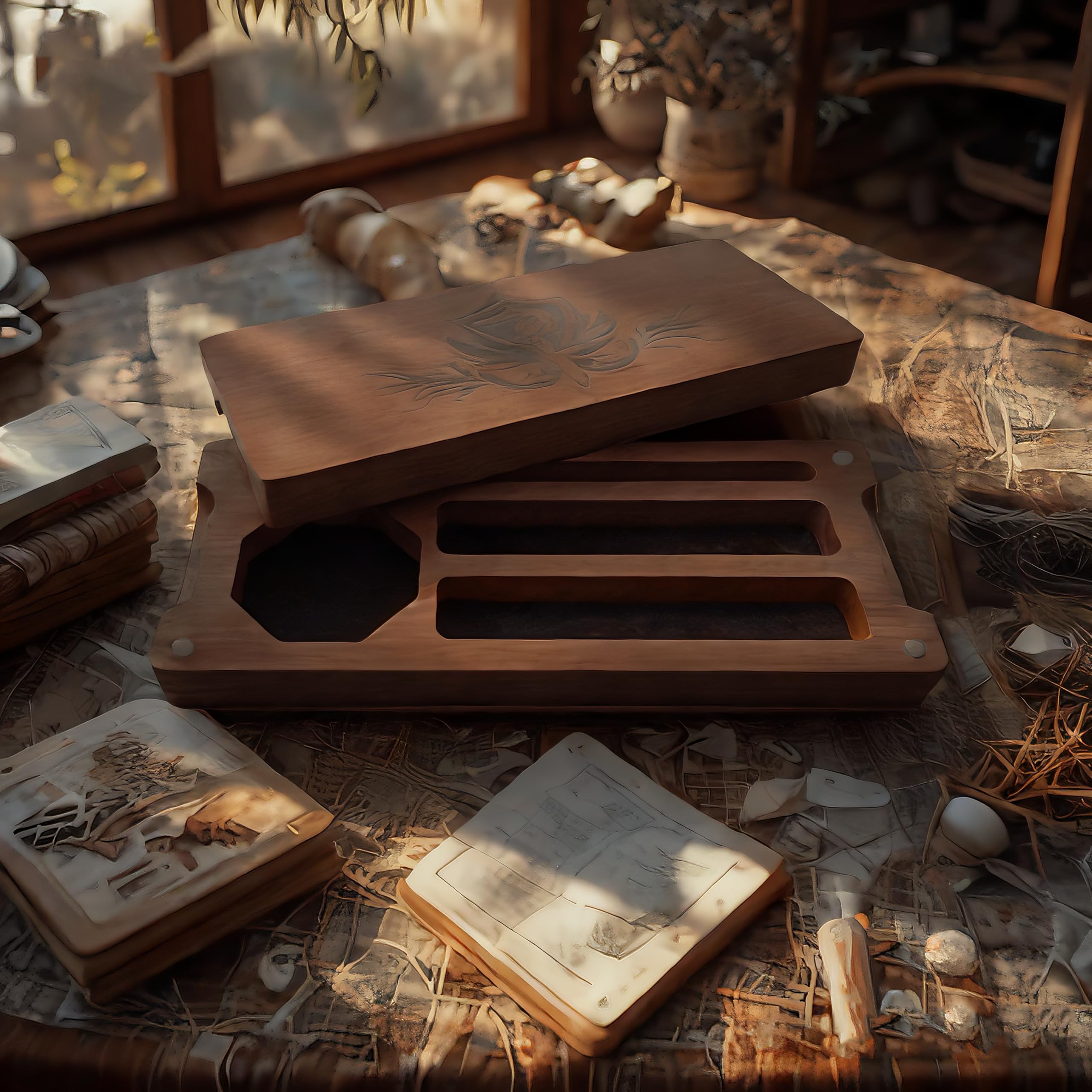 Würfelbox Holz Dice Box DND Würfelbrett 24x10 cm Würfelunterlage mit Würfelteller Würfelschale und Vorratsbehälter ideal für Dungeon and Dragon(D&D)