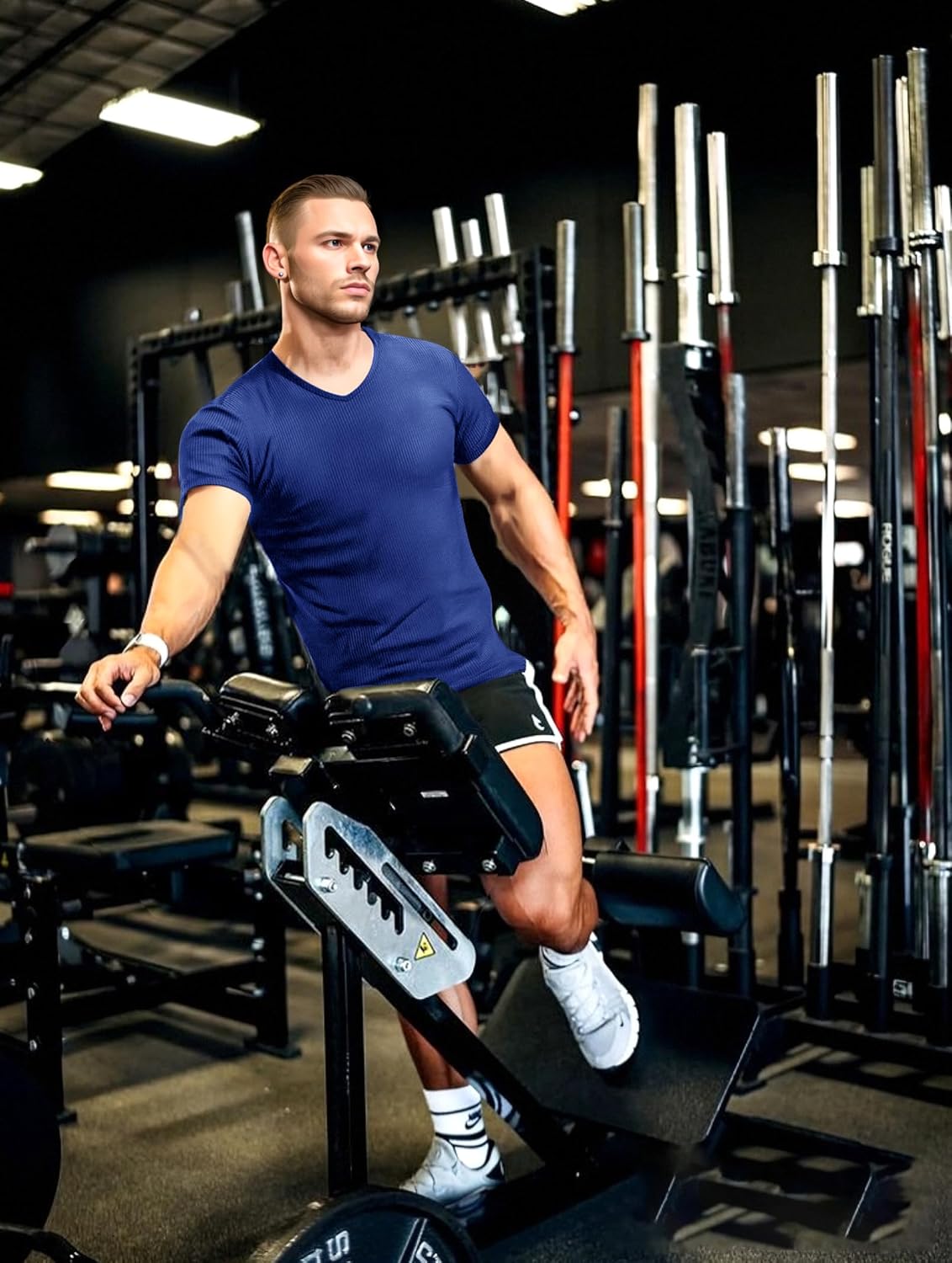 Mens Active Quick Dry V Neck T-Shirts Athletic Running Gym Workout Short Sleeve Tee Muscle Fit Stretch Ribbed Lightweight Top - Image 3