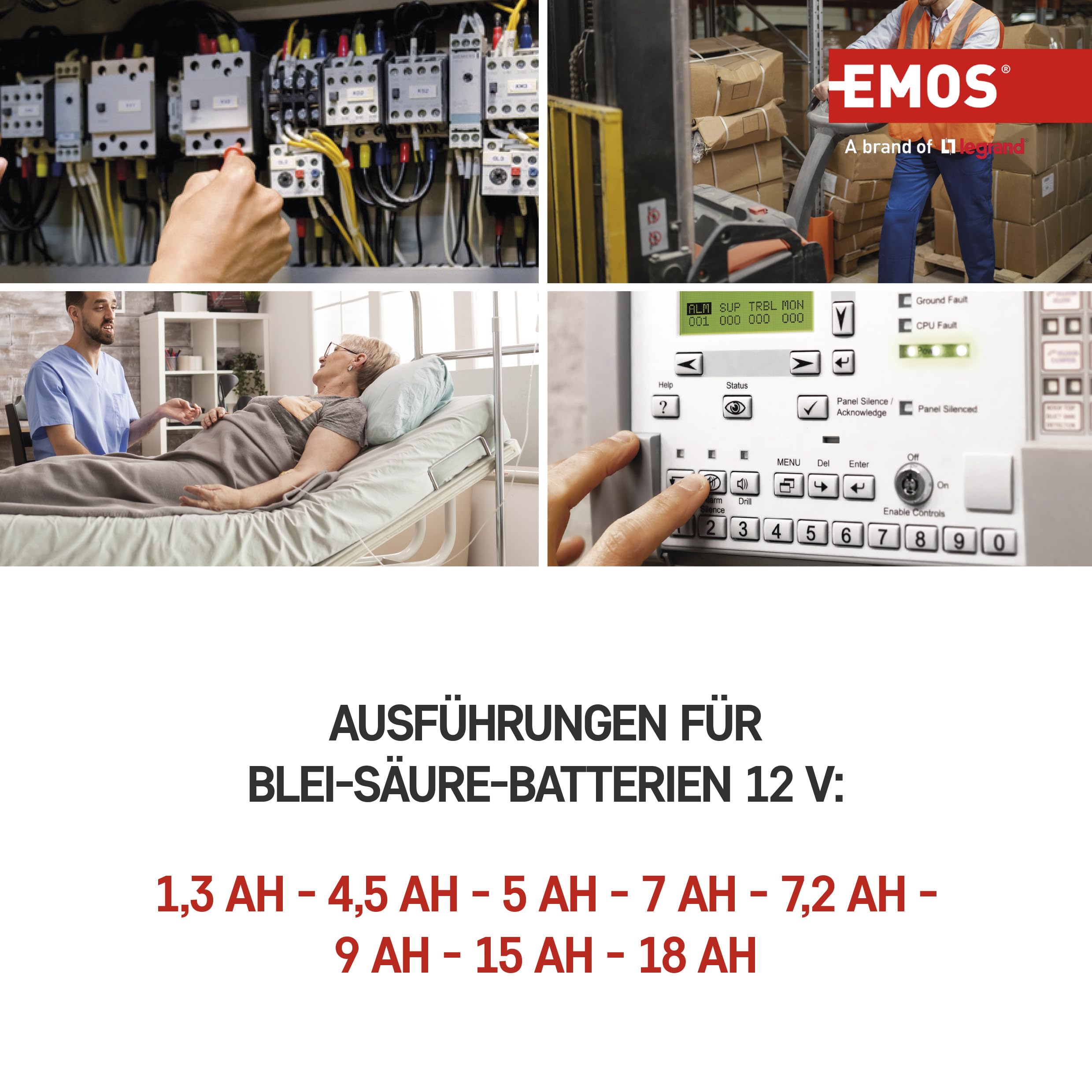 EMOS - Wartungsfreier Bleiakku - 12V 15Ah - AGM Batterie - Faston 6,3mm Anschluss - Für Elektromotore, Handhabungstechnik, Gabelstapler, medizinische Bette, Reha-Bereich - Zyklenfest - 150x100x102mm