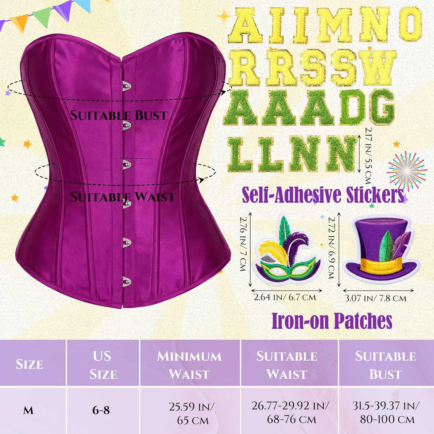 Women's Bustier Corset Top with 2 Iron-on Patches for Costume Cosplay Party - Image 2