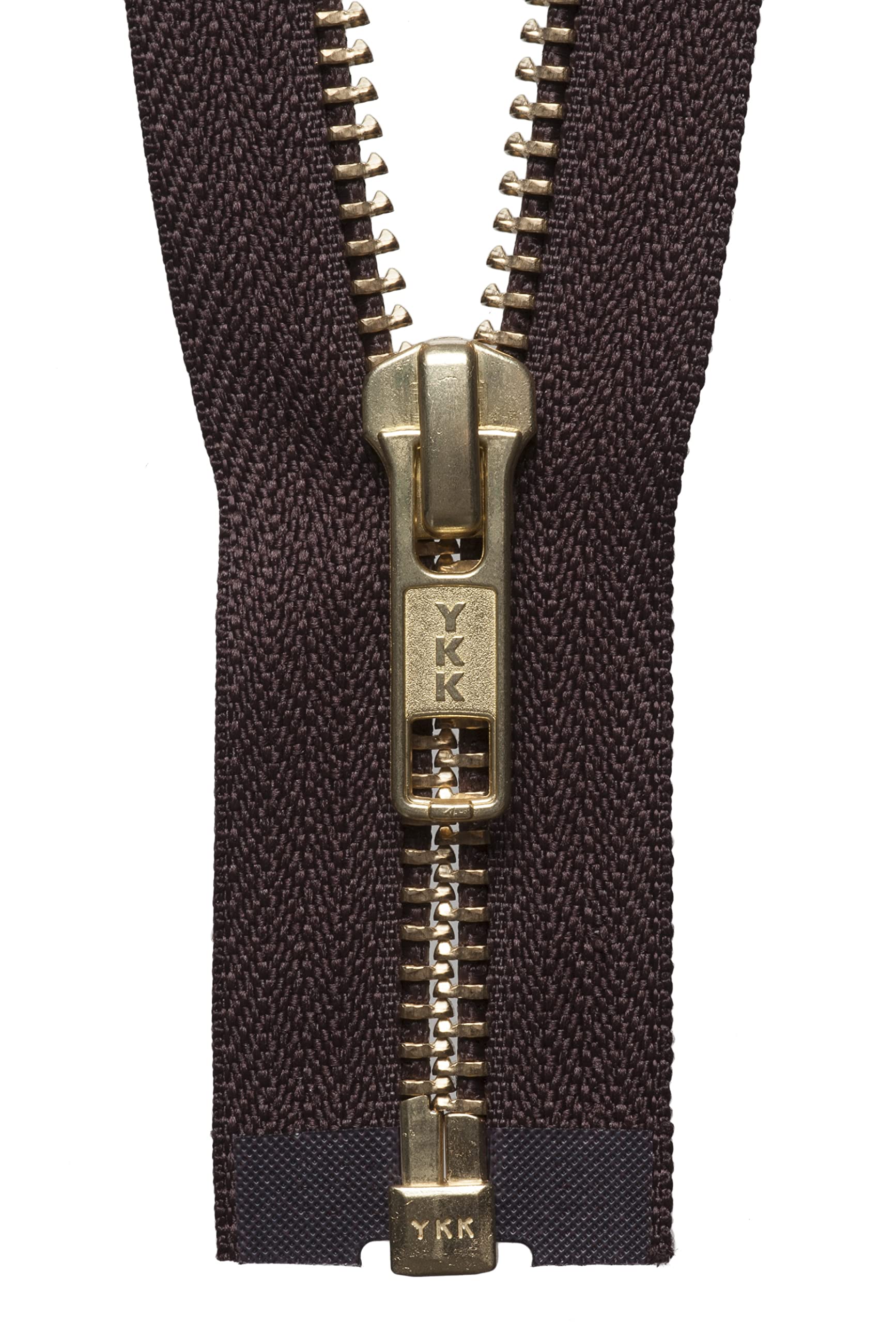 Brass Metal Open End Zip 30cm: Brown, Supplied by Downton Fabrics and Crafts