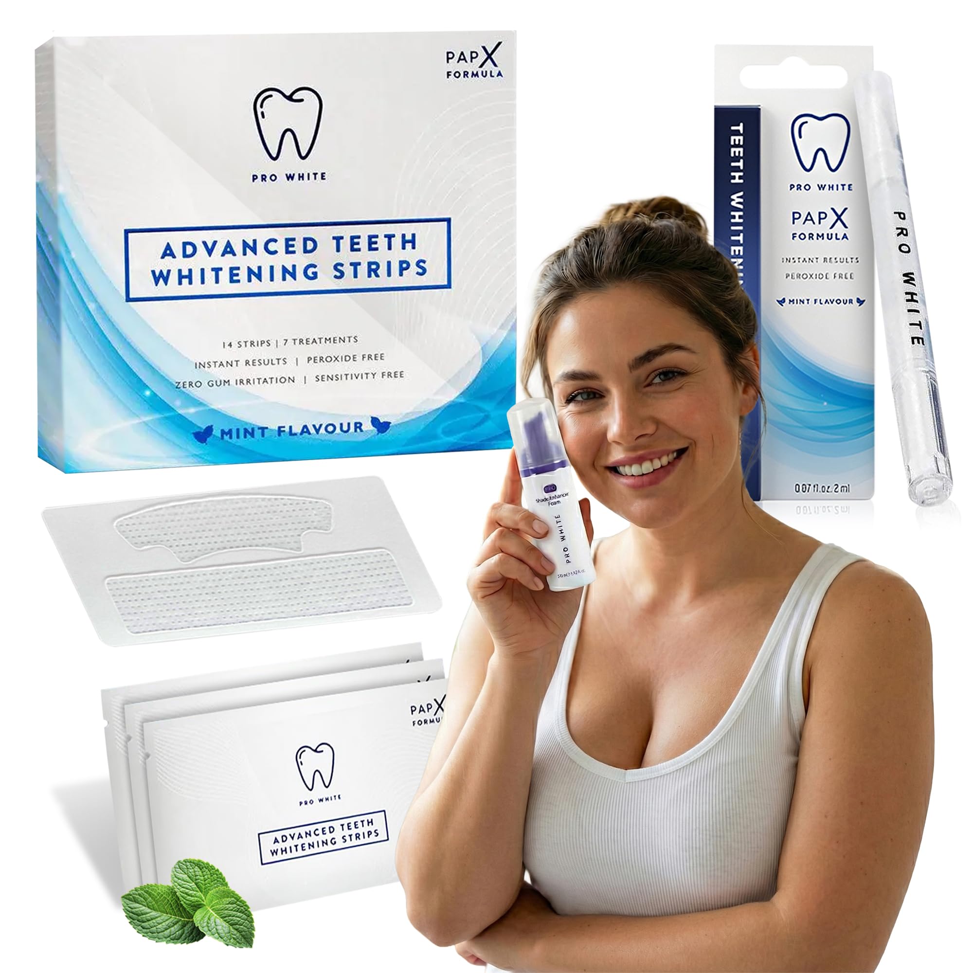 Ultimate Teeth Whitening Bundle - Teeth Whitening Kit with Enhancer Foam Whitening Pen Enhancer Foam Teeth Whitening Strips