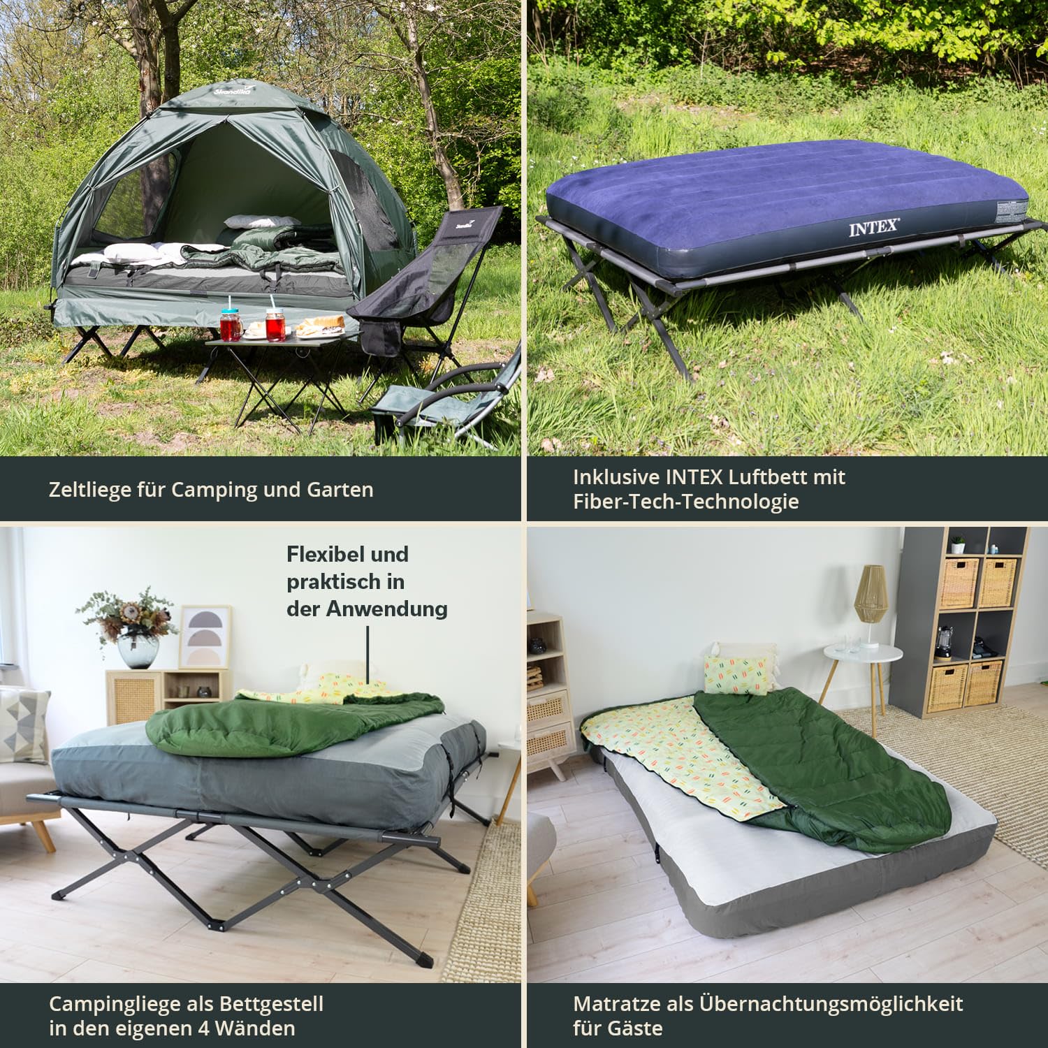 Skandika Zeltliege Haug für 2 Personen | Zelt Bett, erhöhtes Campingbett, aufblasbare Luftmatratze, wasserdicht, Outdoor Feldbett, bis 160 kg | 4in1 Angelzelt, Bettzelt, Karpfenliege, Feldbettzelt