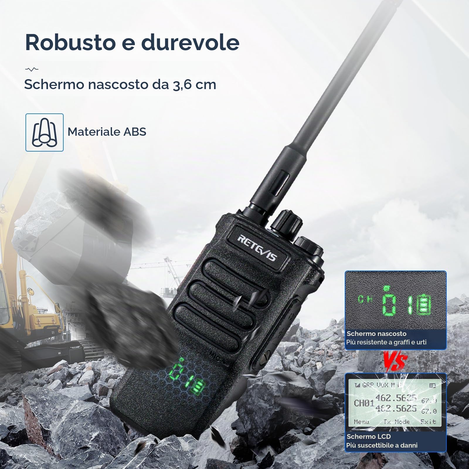 Retevis RT86 Walkie Talkie Lungo Raggio, Walkie Talkie per Magazzini | Professionali Radio Ricetrasmittenti con Presa a 6 Vie, Torcia Elettrica, 2600mAh, Walkie-Talkie per Edilizia, Magazzino
