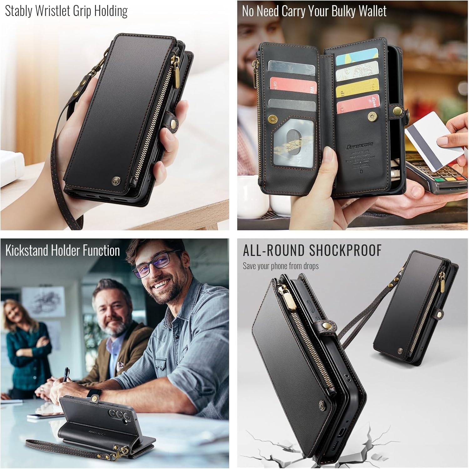 Defencase Compatible with Galaxy A54 5G Case Wallet with RFID Blocking Card Holder for Women Men, PU Leather Magnetic Snap Flip Zipper Strap Wallet Phone Case Fit for Samsung Galaxy A54 5G, Black