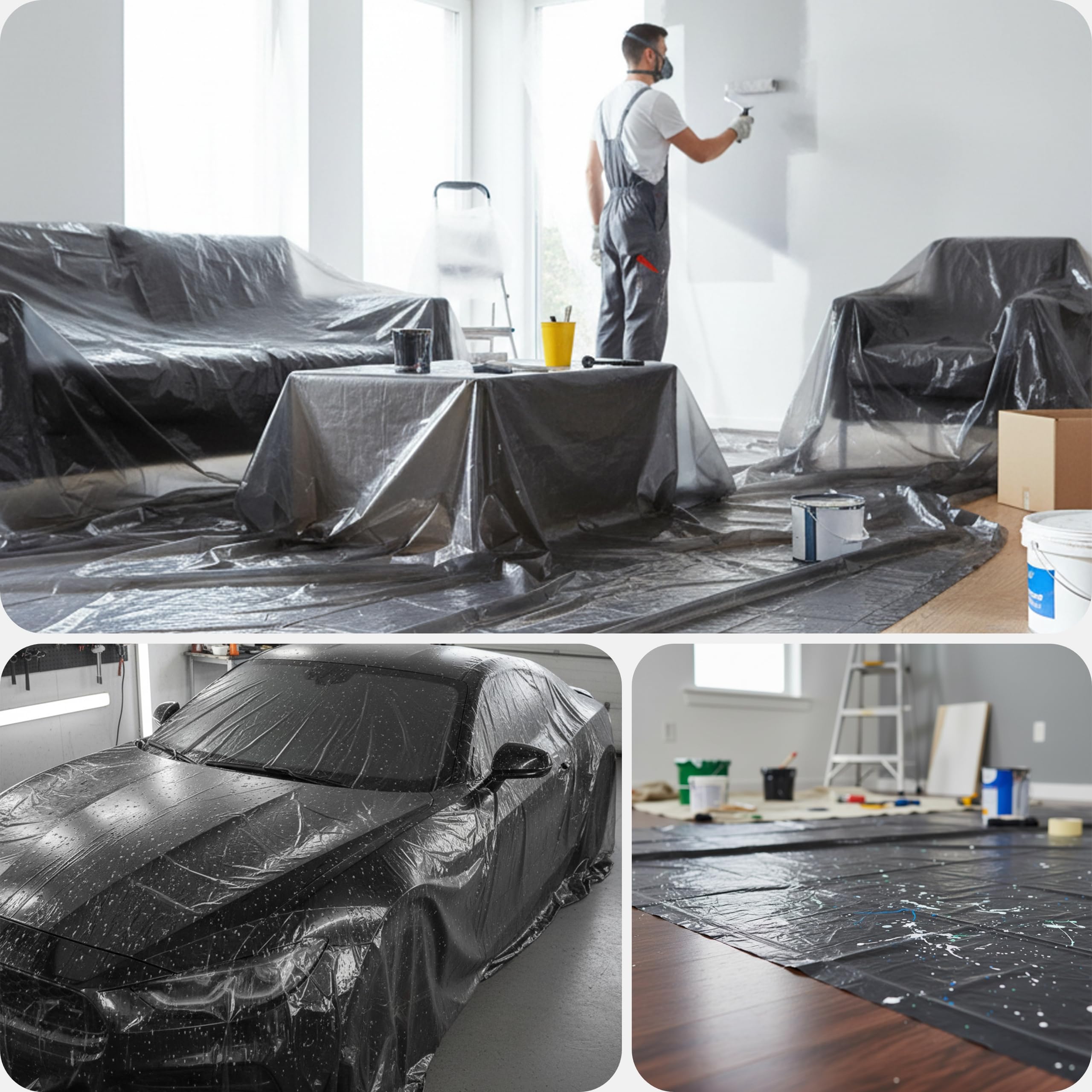 Garronda Lámina de Cobertura Film Protector 20 µ 4x5 m 10 uds GD-0222 | Plástico de protección LDPE gris, lona cubretodo resistente sin cinta adhesiva para muebles y suelo, pintura y reformas