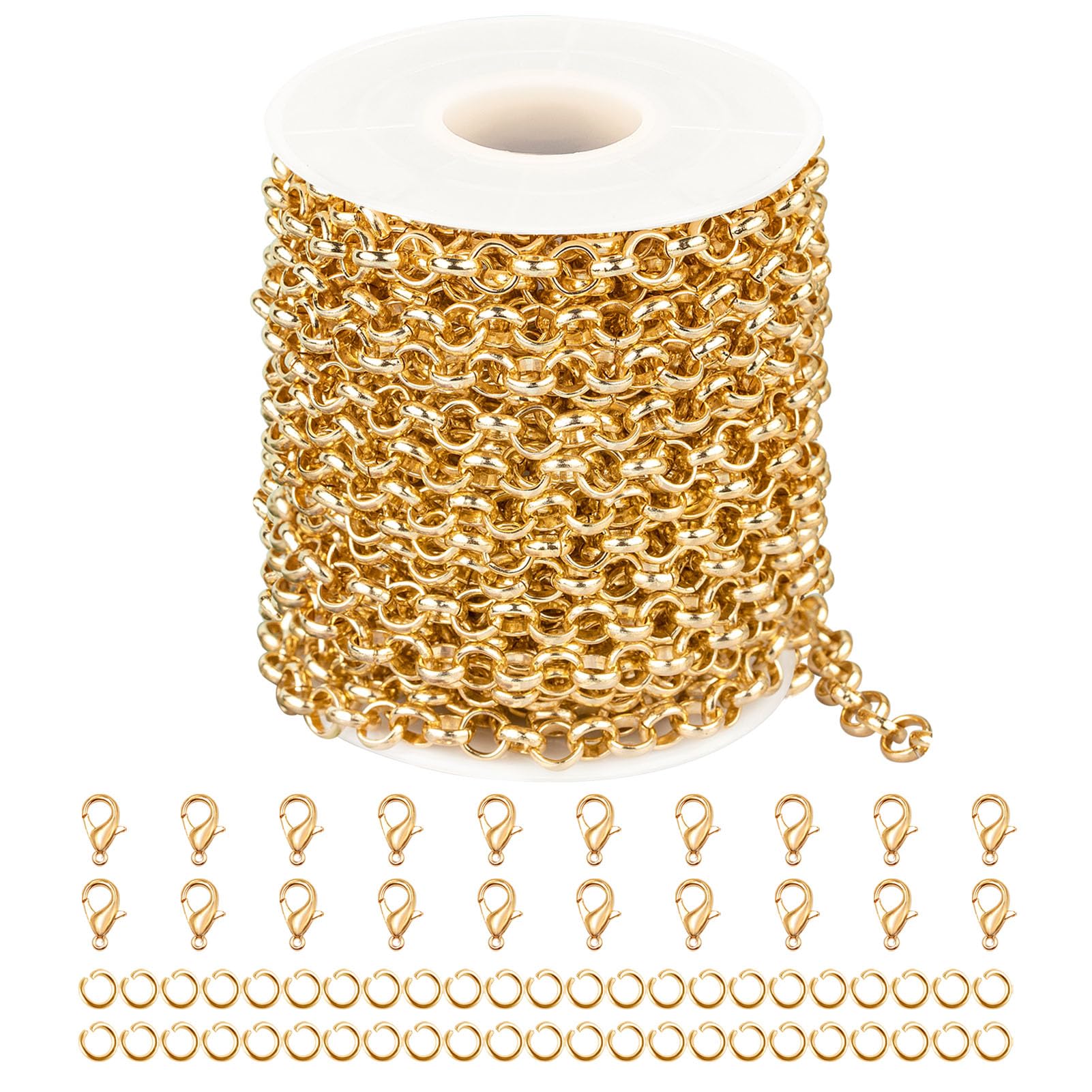 Jabogrii 32.8 Feet Gold Plated Aluminum Jewelry Making Chains Rolo DIY Craft Bulk Chain for Jewelry Making