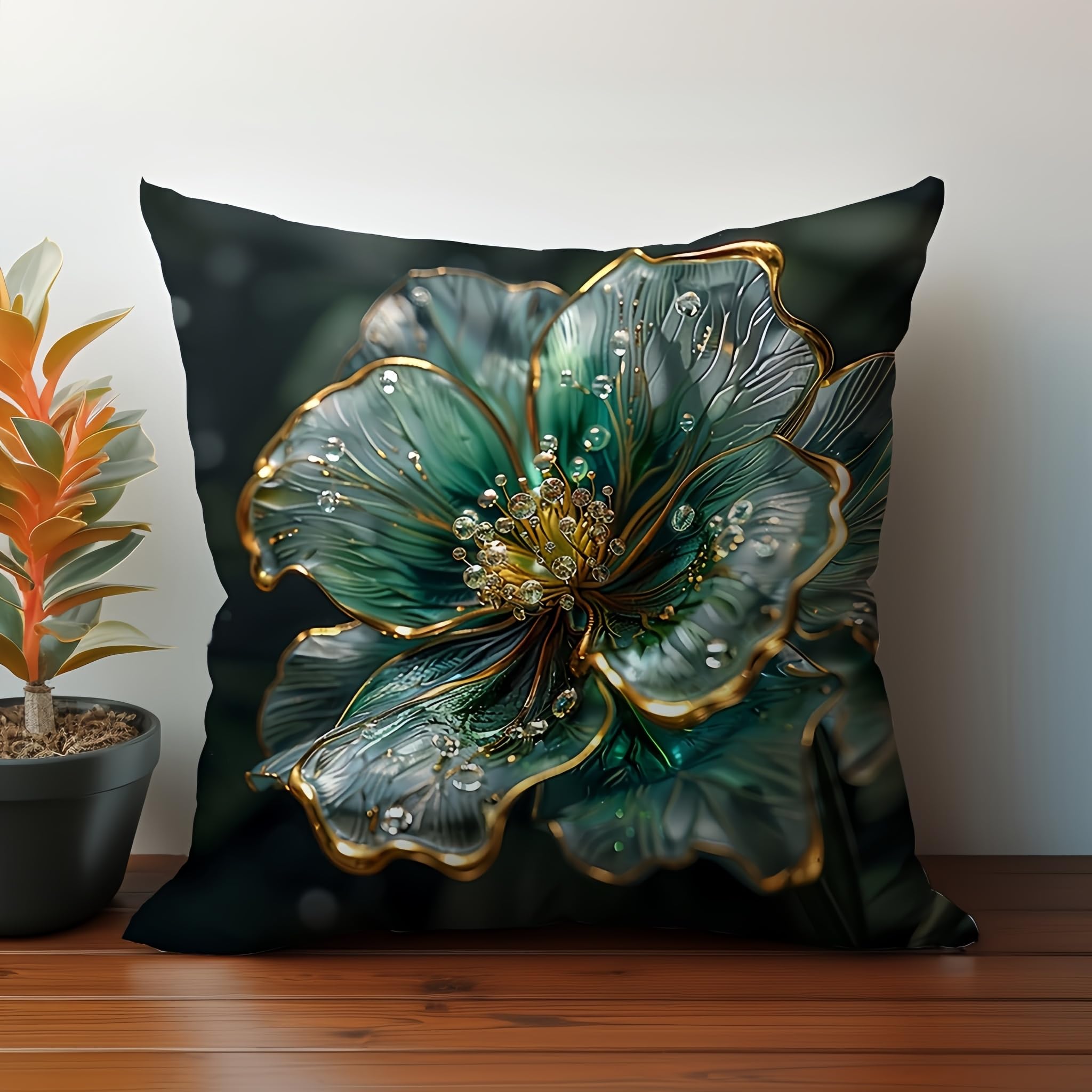 PVOODIRE 45x45cm Short Plush Floral Cushion Cover - No Insert Sofa Decorative Pillow Cover for Living Room Sage Green Home Accessories — image 1