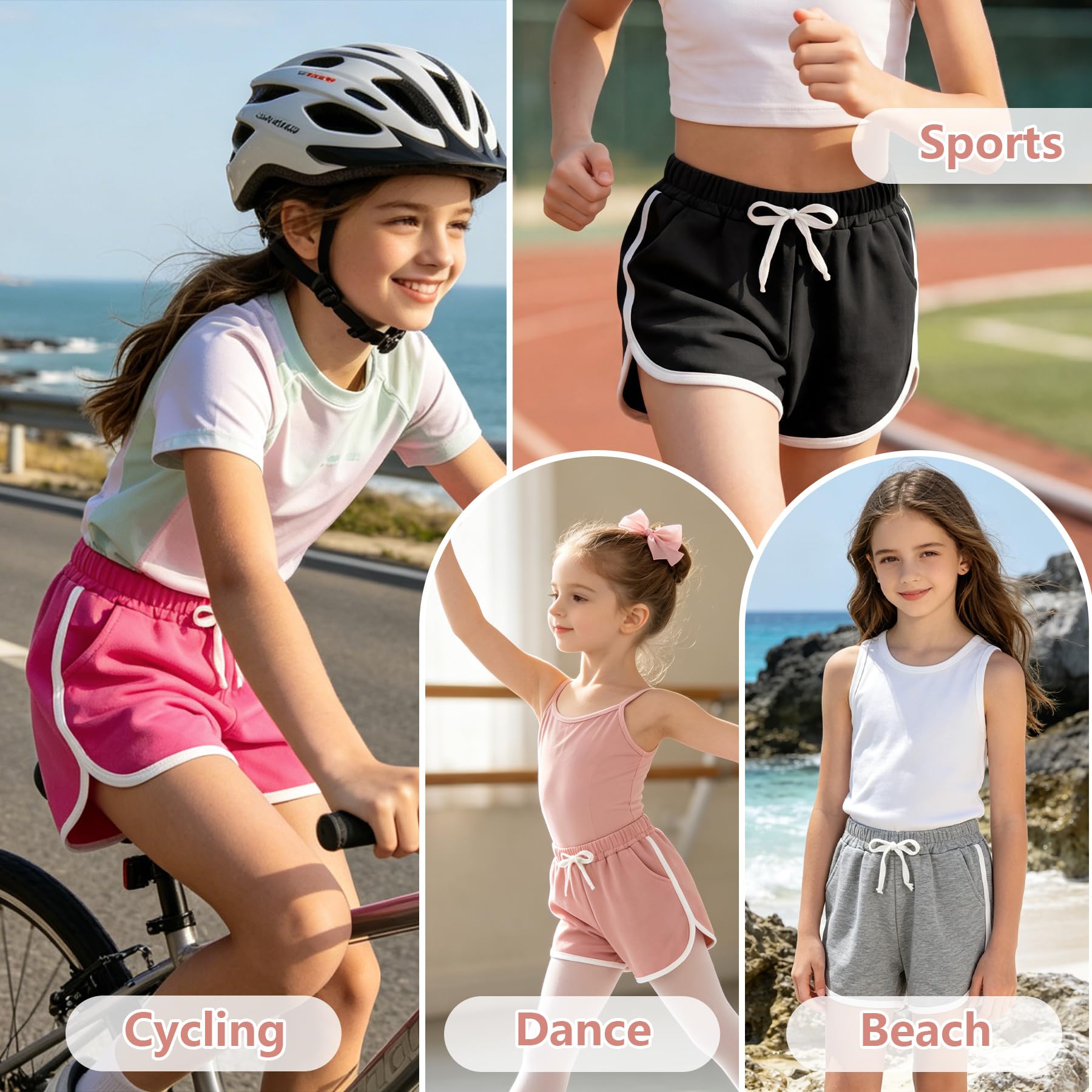 Pantalones Cortos para Niña con Bolsillos, Pack de 2 Algodón Transpirables Cortos de Ciclismo Verano Cintura Elástica Deportivo Shorts Cómodo Gimnasia Pantalones para Niños 4-13 Años