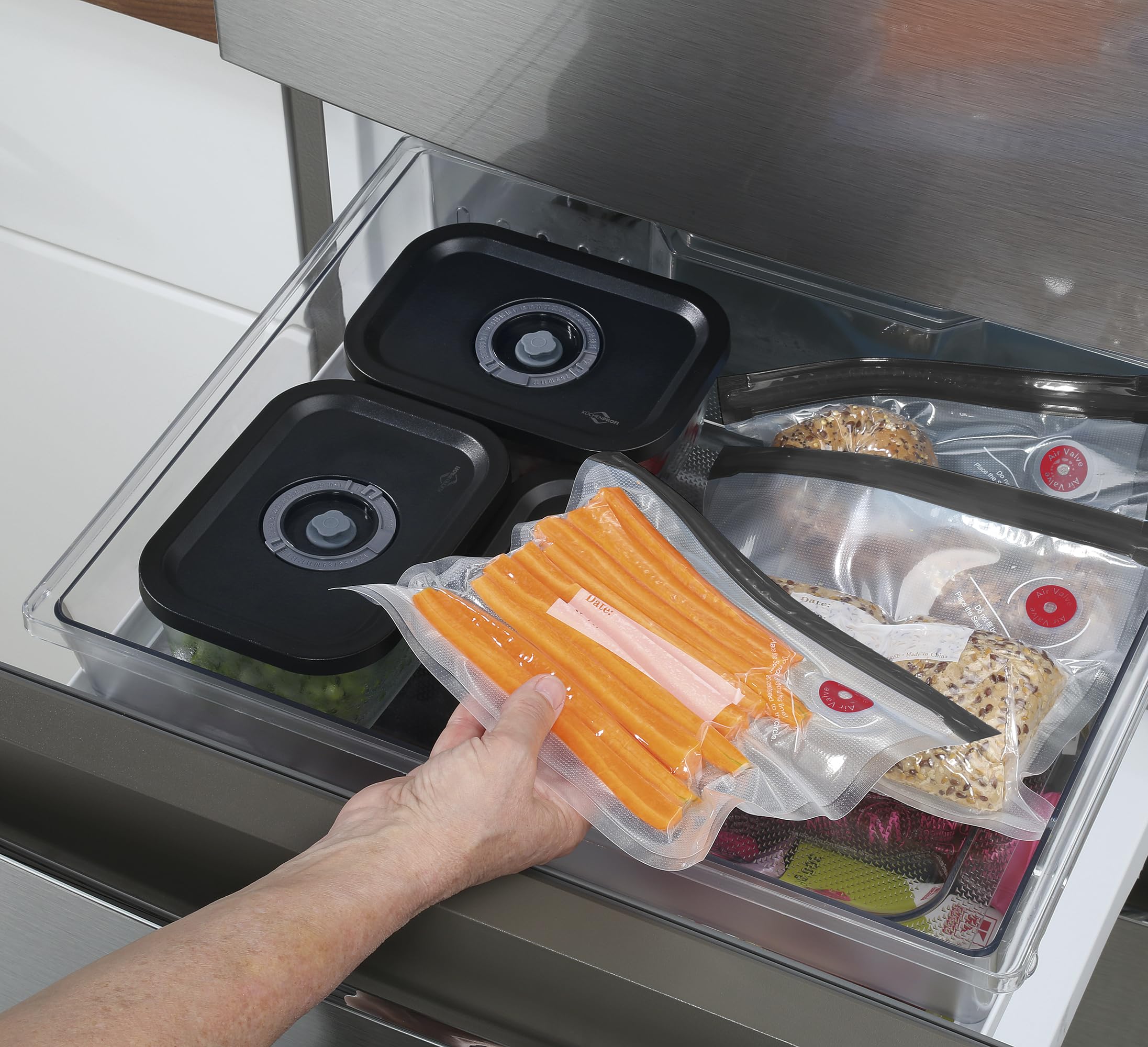 Küchenprofi EASYFRESH zestaw próżniowy | 7-częściowy | 1 x pompa próżniowa elektryczna, 1 x puszka próżniowa S, M i L, 3 x worki próżniowe 22 x 21 cm | szkło borokrzemowe, wysokiej jakości tworzywo