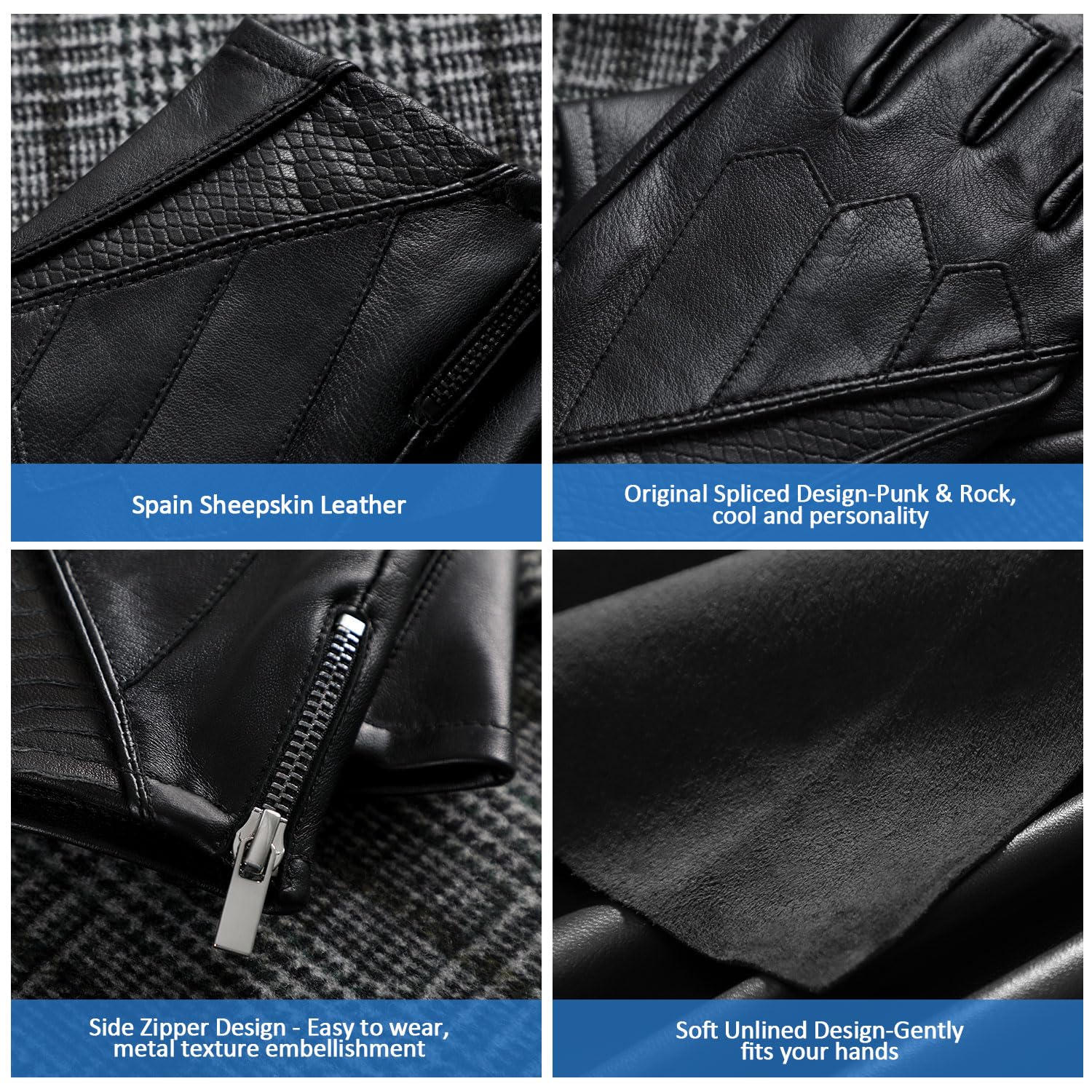 GSG SINCE 1998 Guanti Pelle Uomo Mezze Dita – Guanti Fingerless per Guida, Moto e Ciclismo, Nero XL