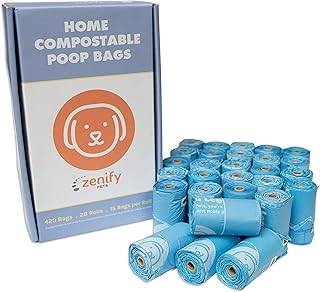 Zenify Pets Compostable Dog Poo Bags (420 Bags) - Certified Compostable Biodegradable Waste - Australian Owned