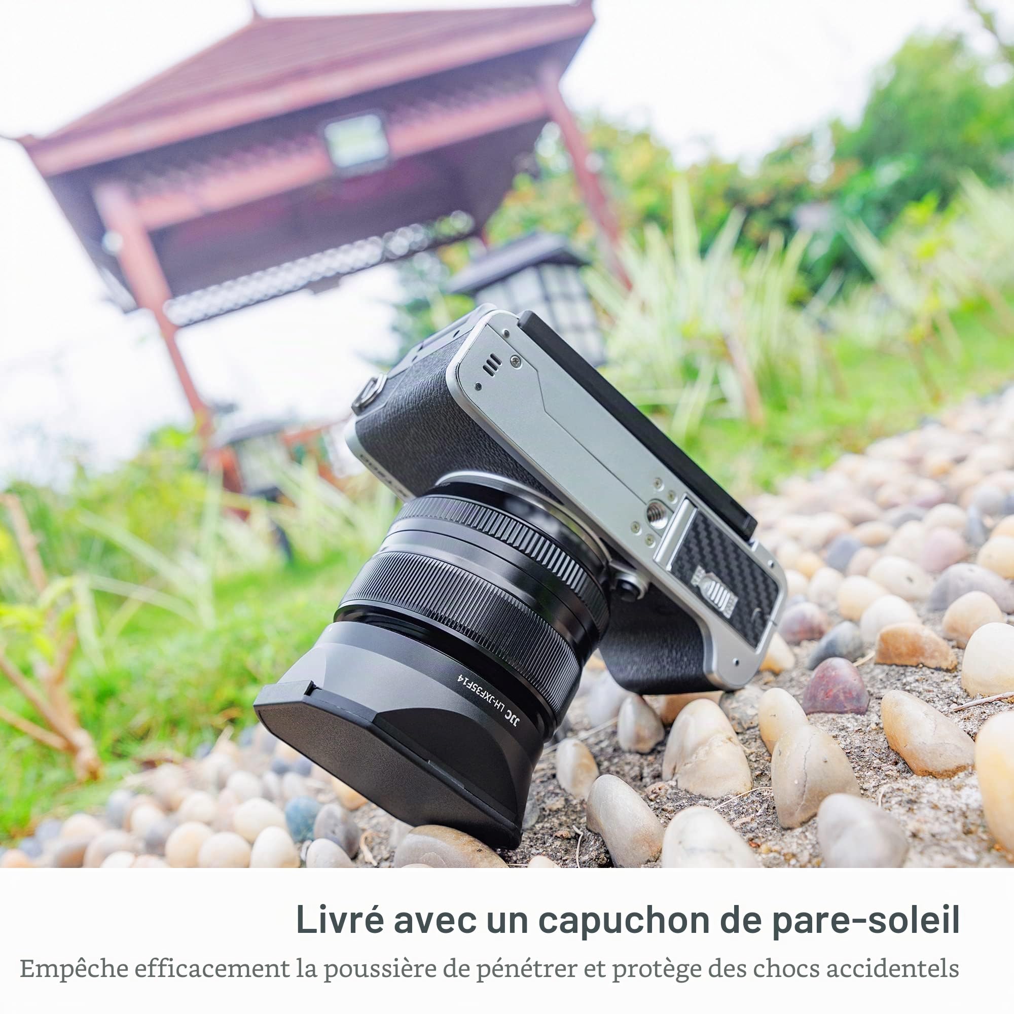 JJC Pare-soleil carré en métal avec capuchon pour objectif FUJIFILM XF 35 mm f/1.4 R – Filtre de 52 mm compatible avec objectif d'appareil photo
