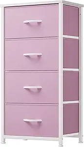 DWVO Storage Drawer with 4 Drawers - Fabric Dressers, Dresser for Living Room, Closets - Sturdy Steel Frame, Wooden Top & Easy Pull Fabric Bins, Cool Pink