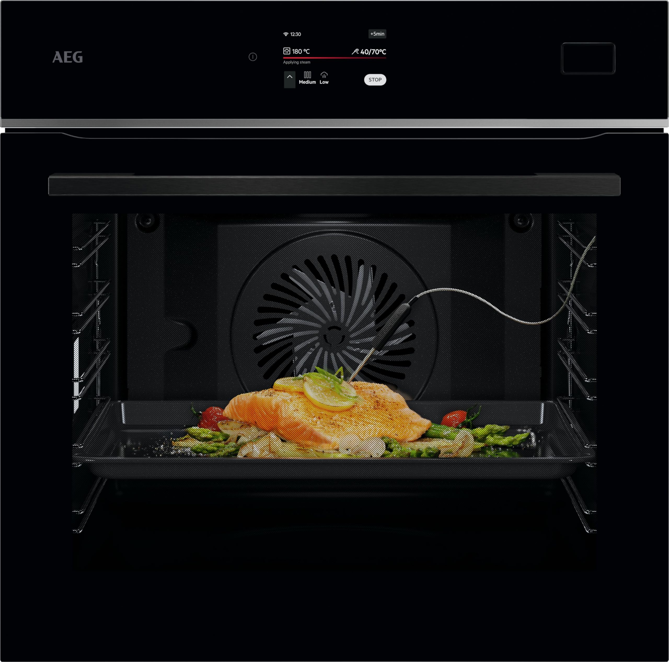 AEG TB8SB72WAB Four Vapeur WiFi Intégré, Cuiseur Vapeur Multicuiseur Série 8 Écran Tactile Swipe, Aide à la Cuisson, Fabriqué en Allemagne, 100% Vapeur, Vapeur Automatique, Recettes APP, Nettoyage à