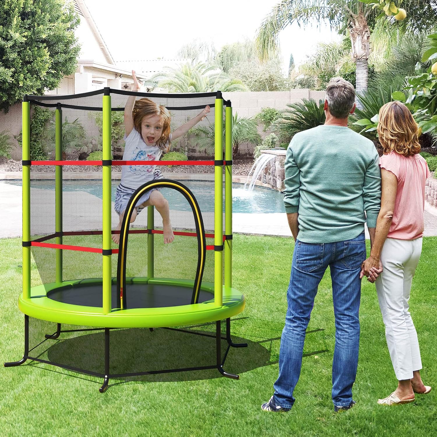 55” Toddler Trampoline, Indoor Trampoline for Kids, ASTM Approved Small Trampoline with Safety Enclosure Net & Double-Sided Zipper, Ideal Gift for Boys and Girls