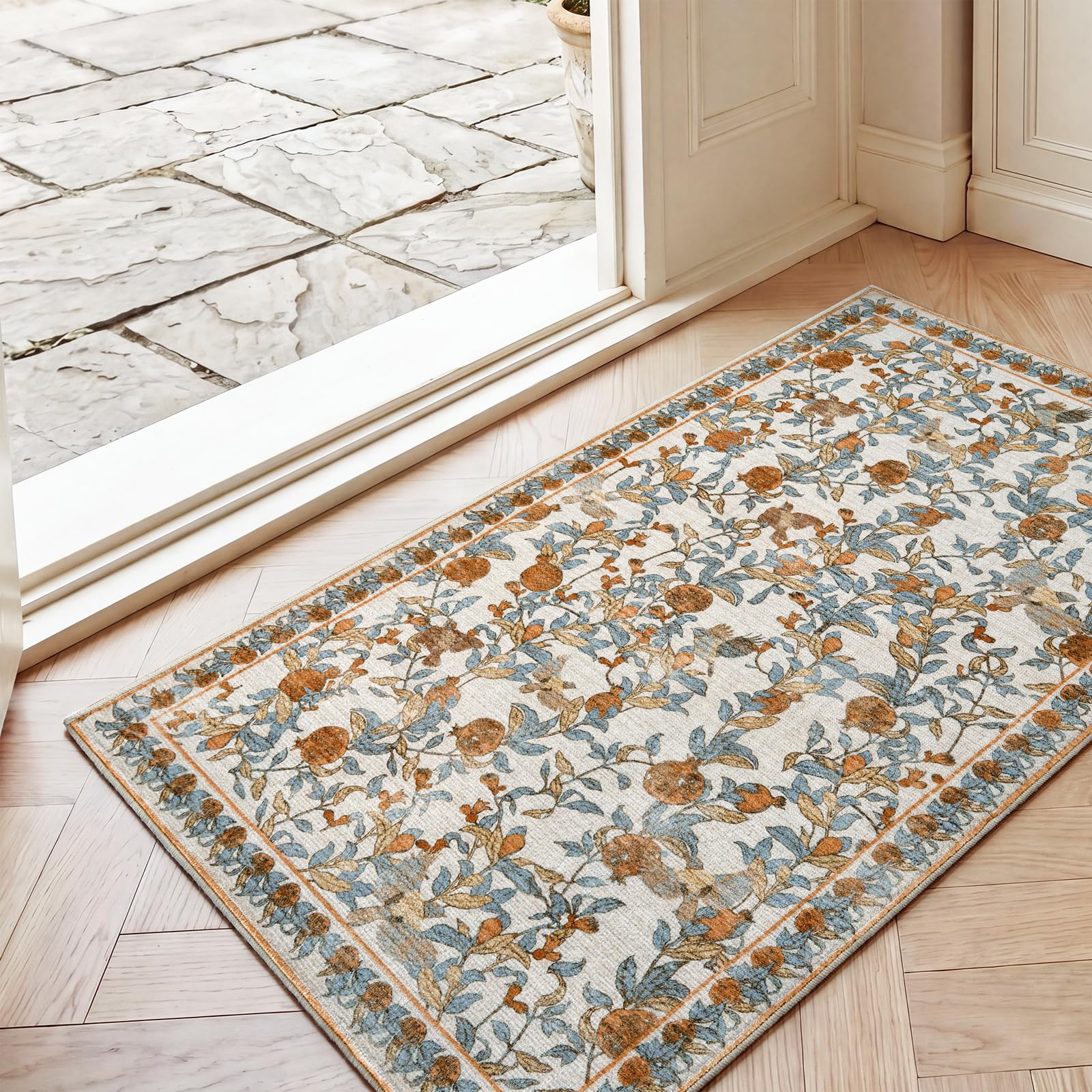 TOPICK Washable Non-Slip Door Mat 60x110, Beige Orange Vintage Printed Rug โ image 1