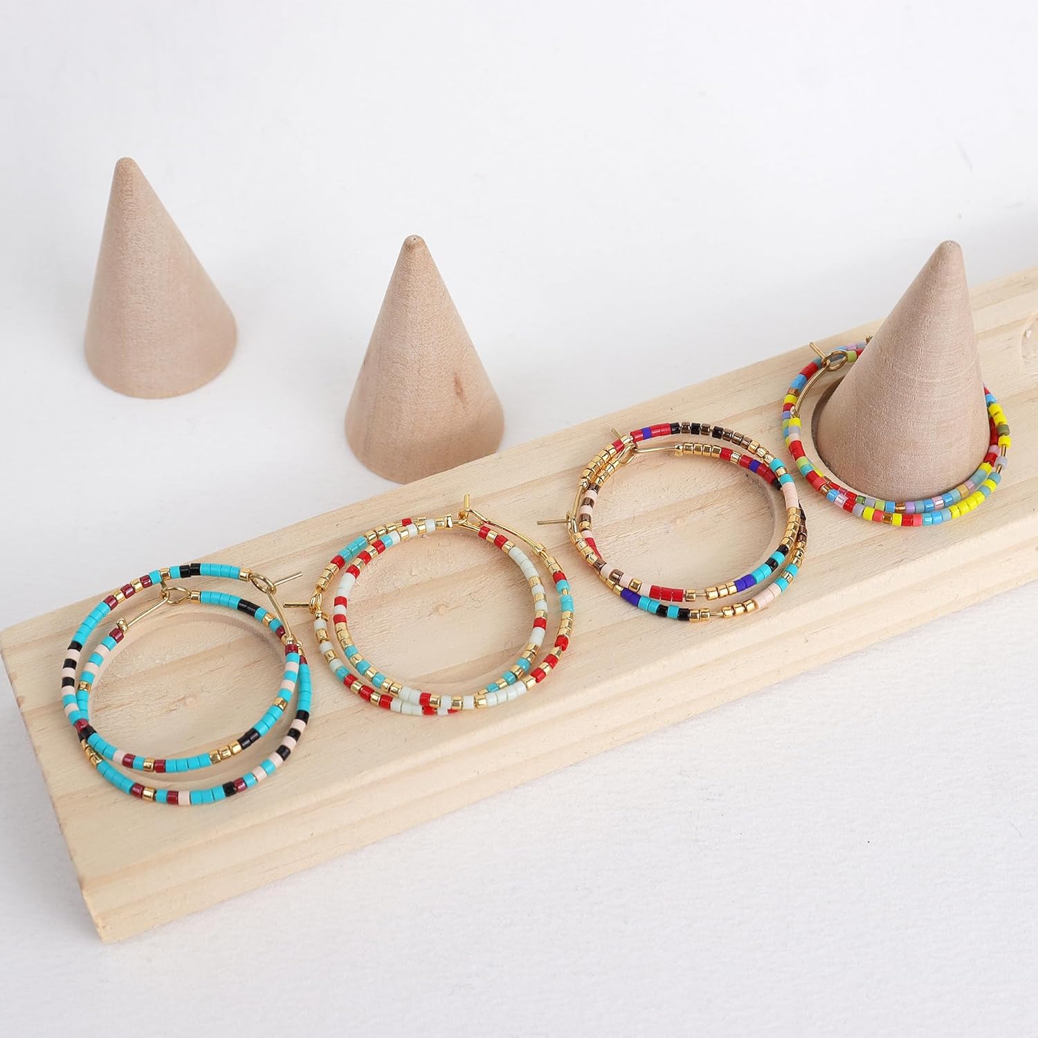 Sonatomber Handmade Boho Colorful Beaded Large Gold Hoop Earrings for Women, Bohemian Seed Beads Circle Hoops Cartilage Hypoallergenic Holiday Prom Jewelry Gift - Image 5