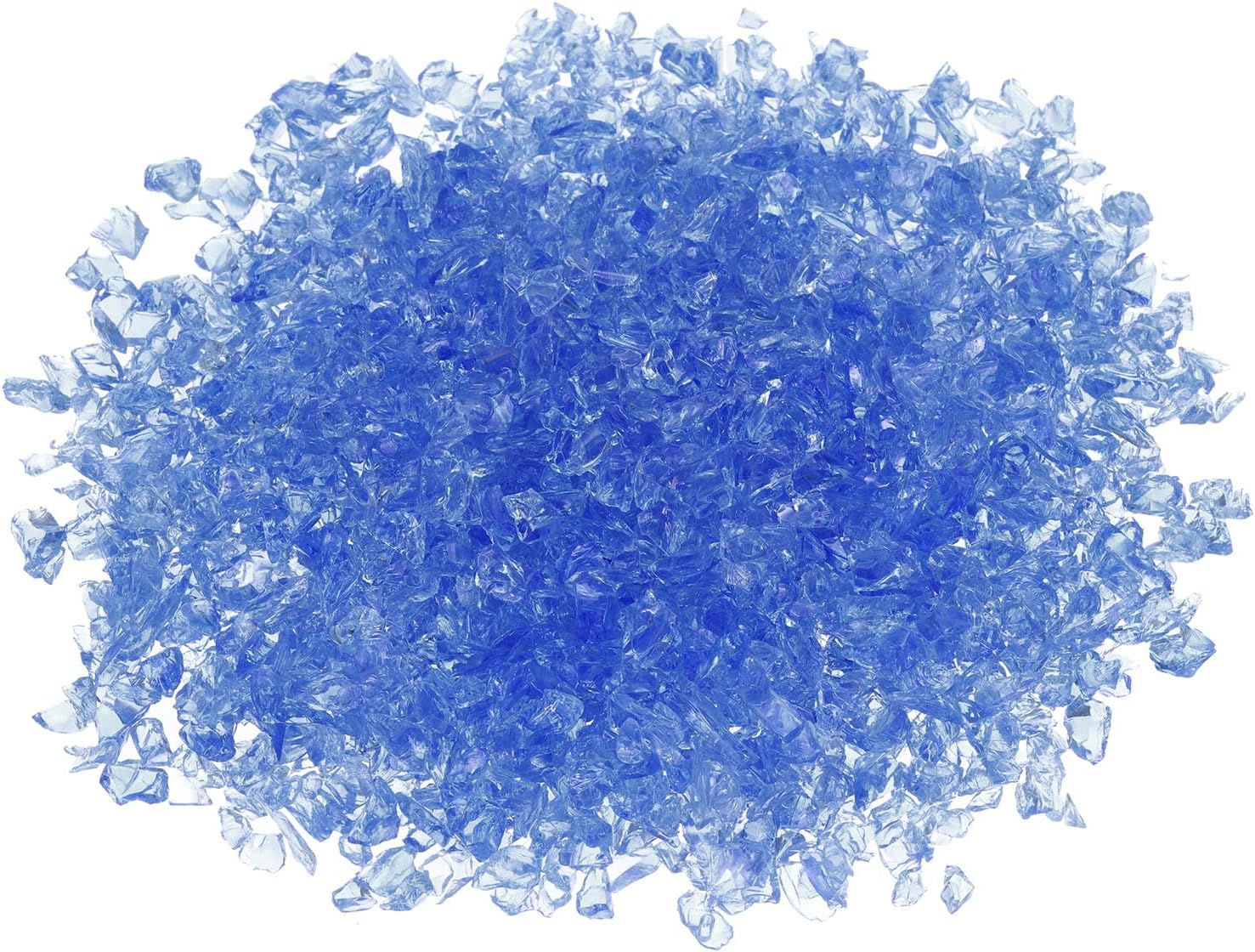 1 Pound Fire Glass Stone, 3-6mm High Luster Reflective Fire Pit Glass Rocks for Fireplace Fire Pit Table Home Garden Decoration, Vase Filler, Landscaping, Blue