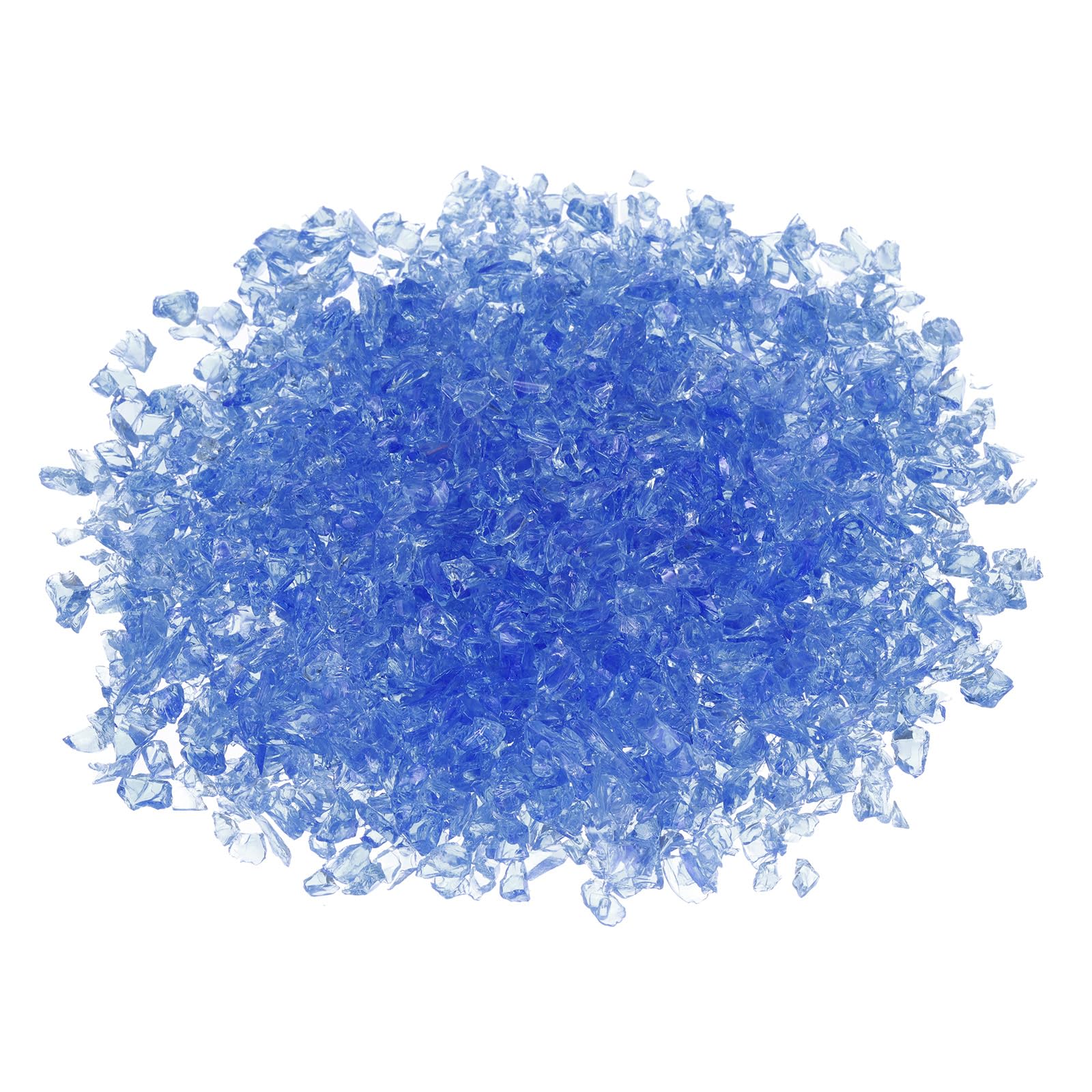 1 Pound Fire Glass Stone, 3-6mm High Luster Reflective Fire Pit Glass Rocks for Fireplace Fire Pit Table Home Garden Decoration, Vase Filler, Landscaping, Blue