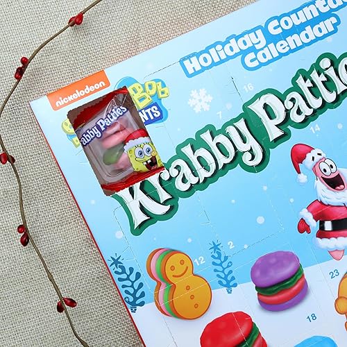 Miniatura 4 de Calendario de Adviento 2023 de Bob Esponja - 24 días de golosinas de Krabby Patty, cuenta regresiva para Navidad, 7.62 onzas