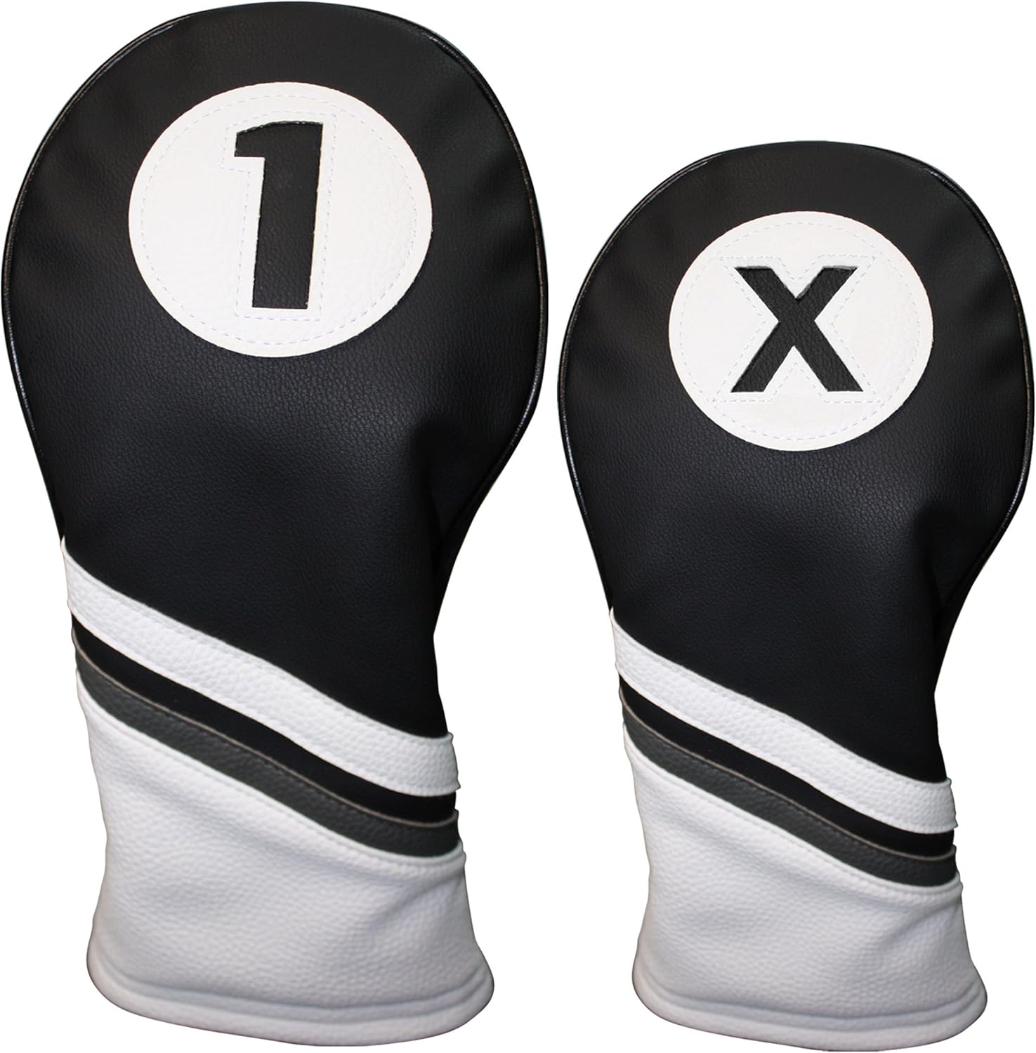 Golf Headcovers Black and White Leather Style 1 & X Driver and Fairway Head Cover Fits 460cc Drivers
