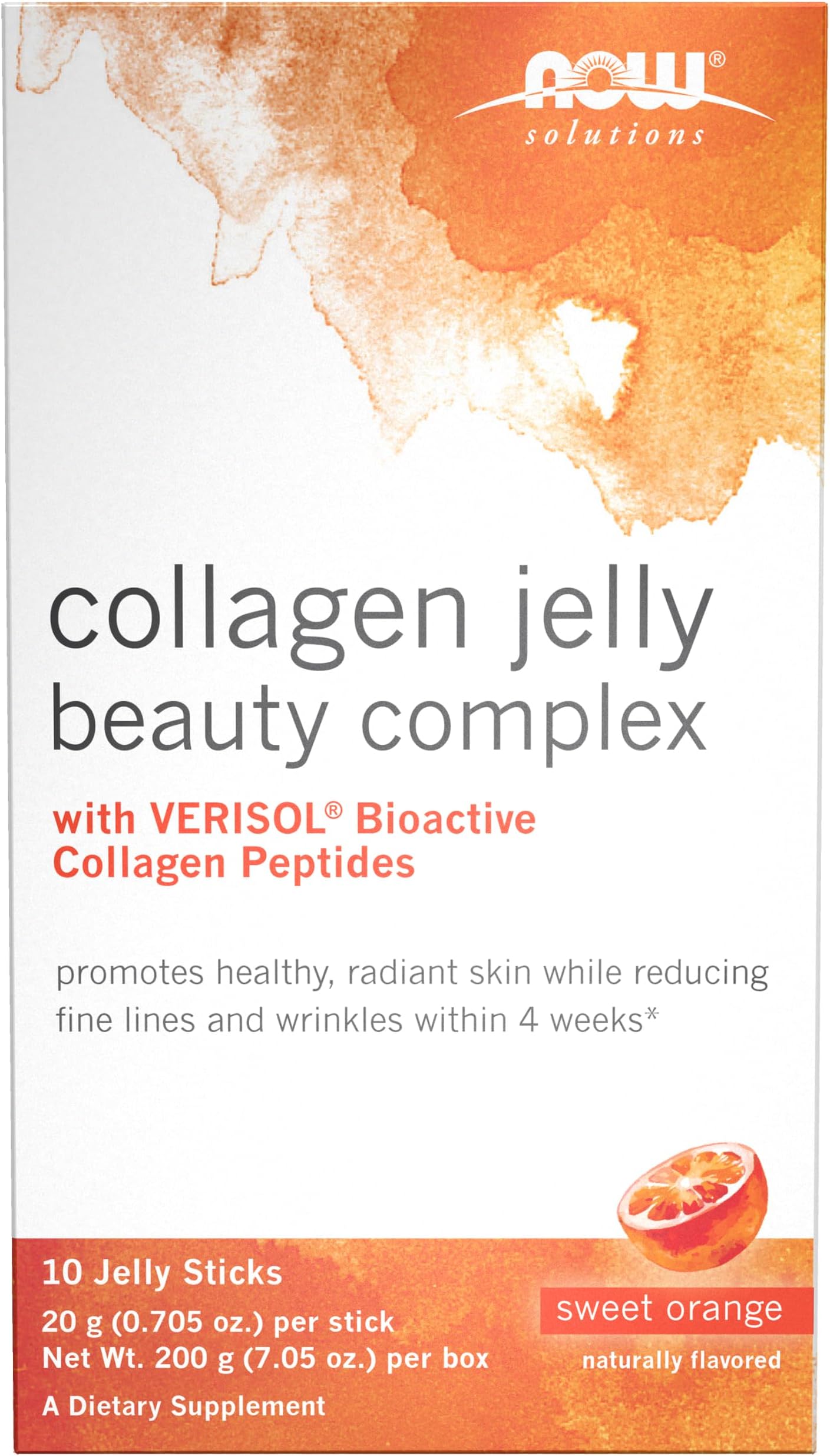 NOW Foods Solutions, Collagen Jelly Beauty Complex, Sweet Orange Flavor, 10 Jelly Sticks
