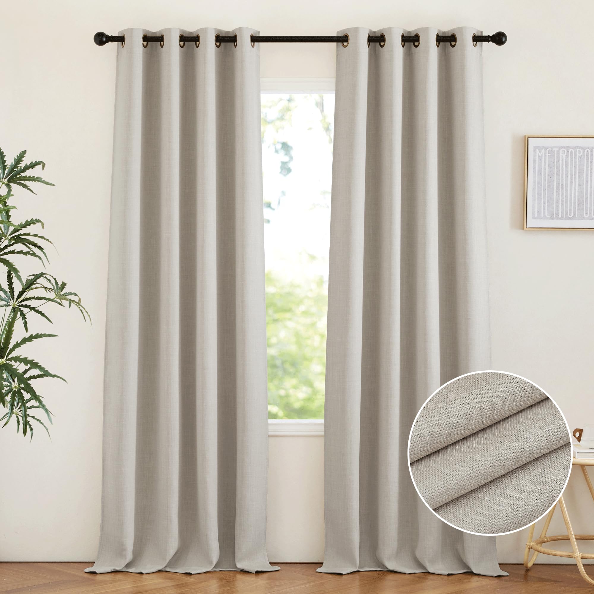 PONY DANCE Linen Curtains for Bedroom, Long Blackout Curtains with Top Eyelet