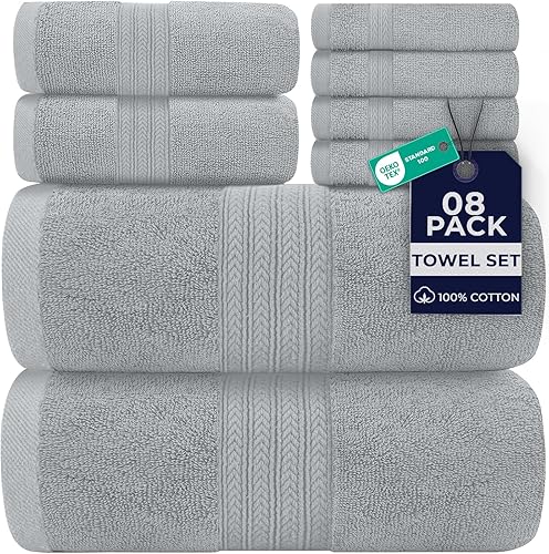 Vista 105 de DAN RIVER Juego de 4 toallas de baño, 27 x 54 pulgadas, 100% algodón, más grandes y ligeras, de secado rápido, súper suaves y absorbentes, toallas