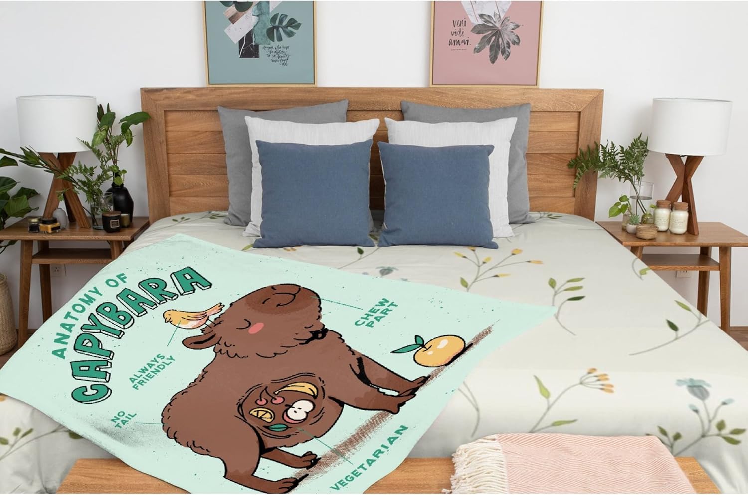 Cute Capybara Anatomy Throw Blanket Fannel Fleece Super Soft Funny Blanket Travel Throw Blanket for Bed Couch Sofa 40 x 50 Inch for Kid