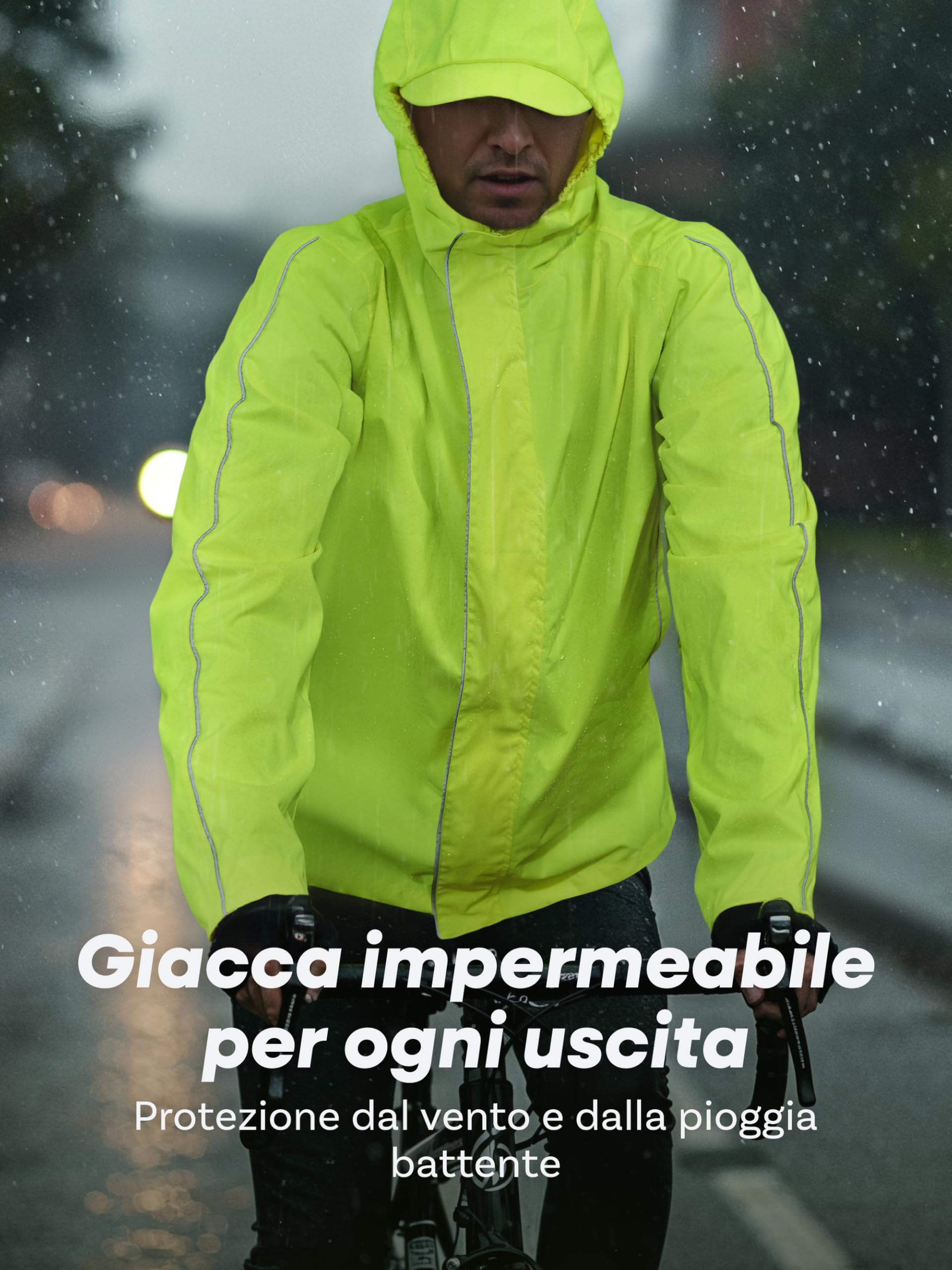 Prowiste Giacca da Ciclismo Uomo & Donna – Impermeabile & Traspirante – Giacca Antipioggia Riflettente Bici con Cappuccio & Tasca Posteriore