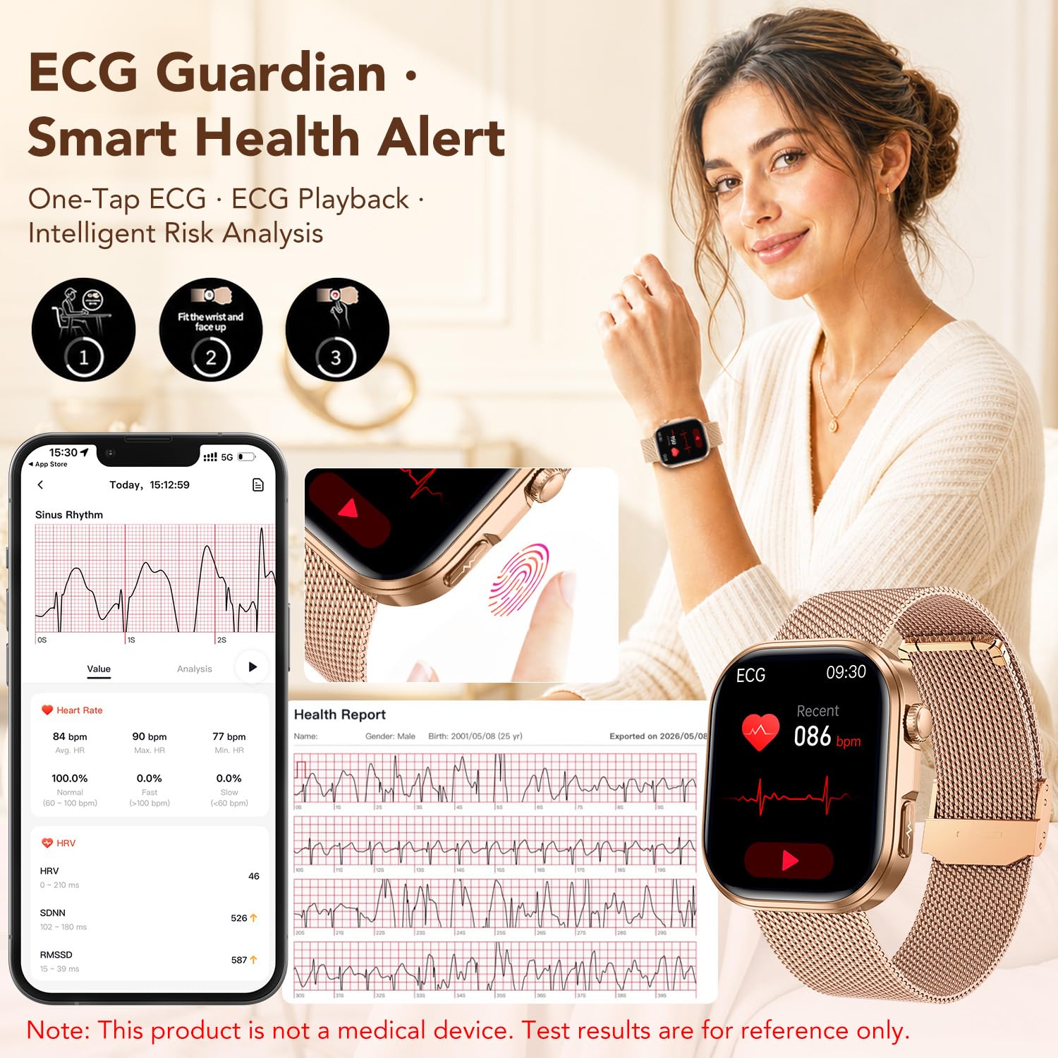 Montre Connectée Femme avec ECG Smartwatch: Montre Intelligente Femme de 1.88“ avec Appel Bluetooth HRV SOS Fréquence Cardiaque Sommeil SpO2 Monitor Poche Étanche Fitness Tracker pour Android iOS