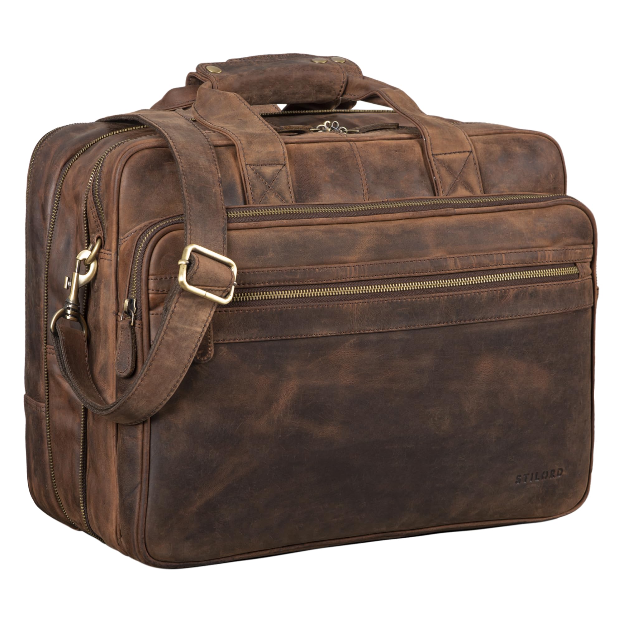 STILORD Leopold Sac d'enseignant Sacs d'affaires Hommes Cuir Porte-Documents XL Sacoche d'ordinateur pour Le Bureau - Serviette de Travail à Bandoulière Couleur:Marron - foncé pâle
