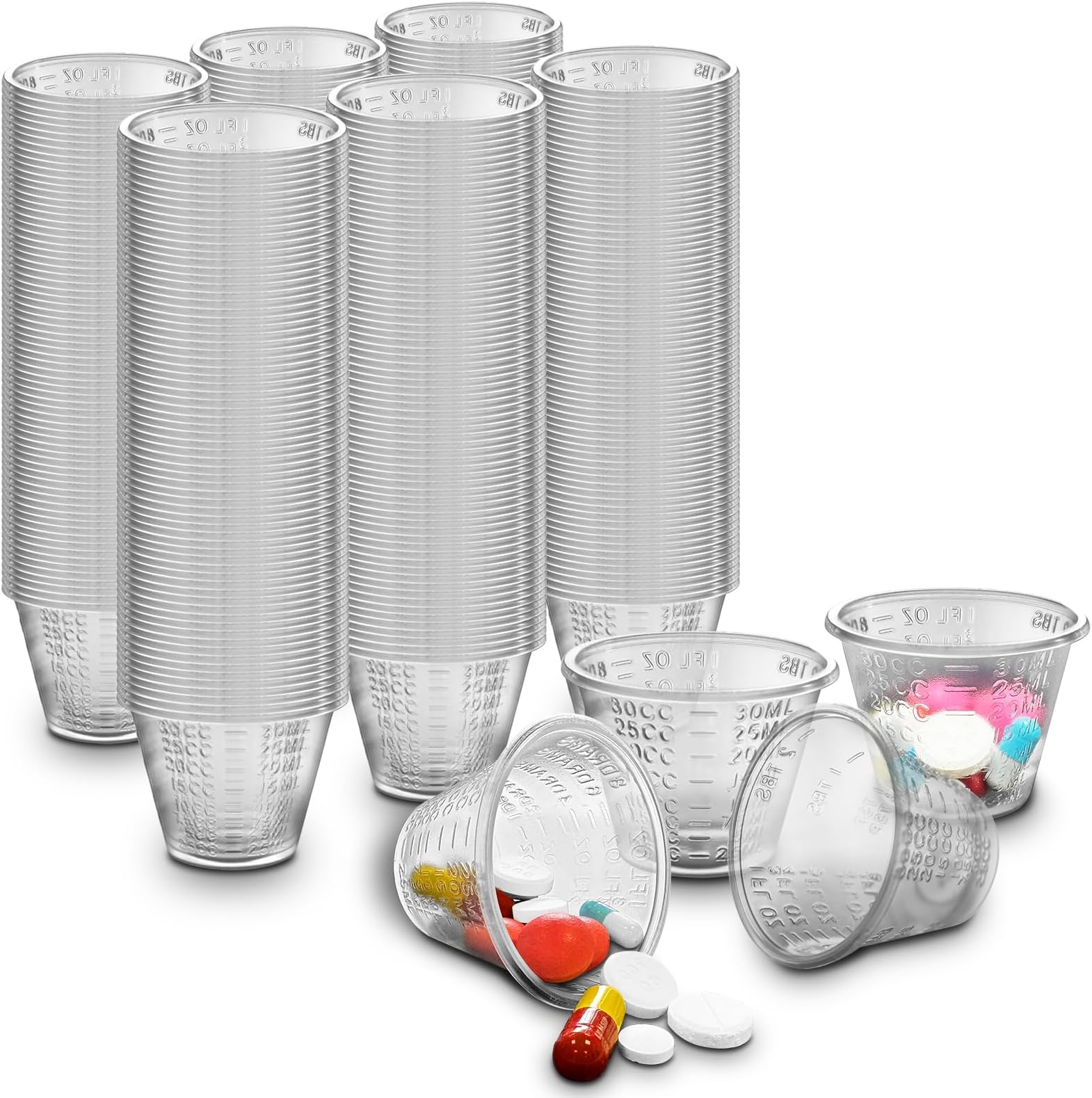 400 Pack, RE-GEN 30ml Clear Plastic Reusable Graduated Medicine Medication Kitchen Measuring Pot Cup Containers