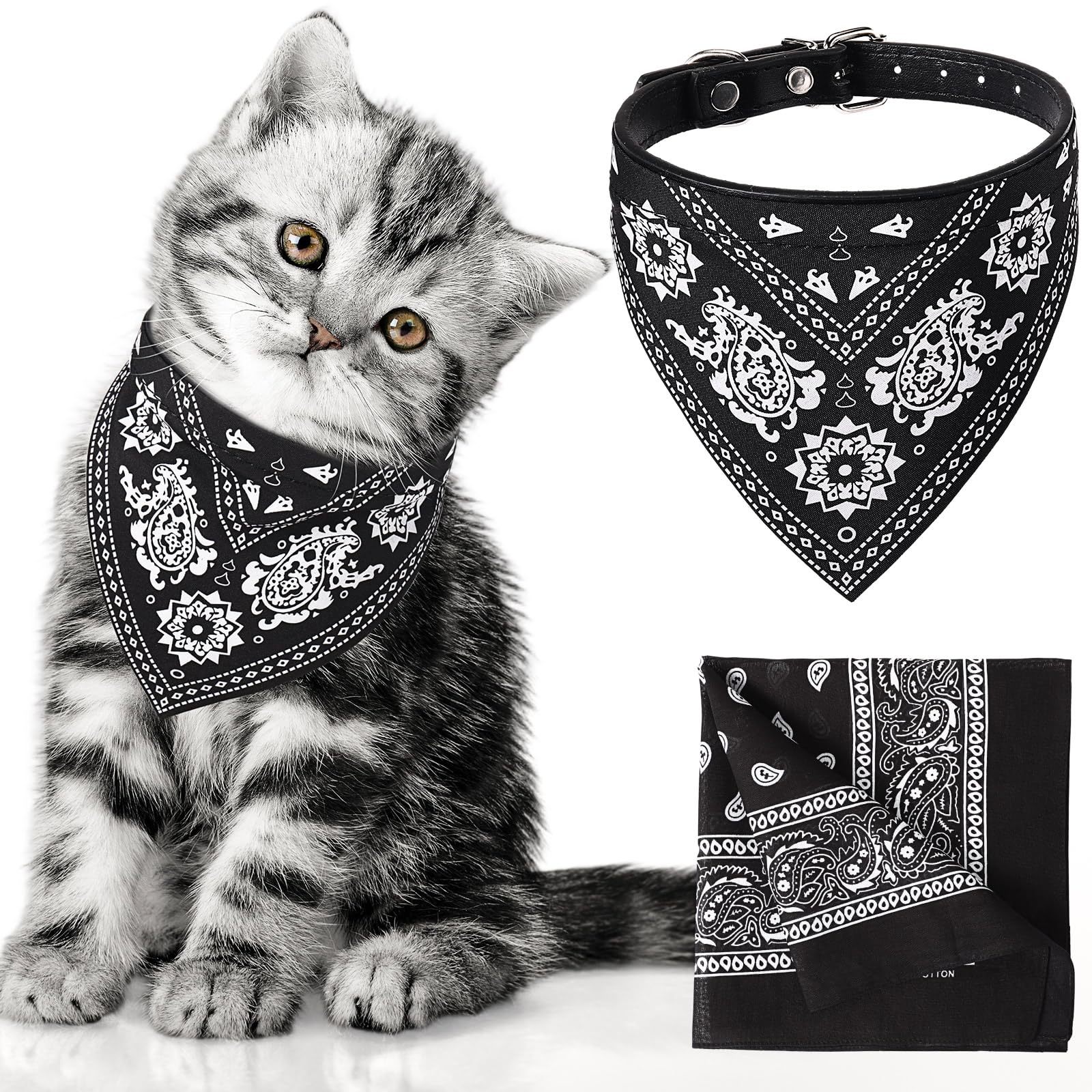 Chicingyou Dog Cat Bandana Owner Matching Paisley Triangle Scarf, Black