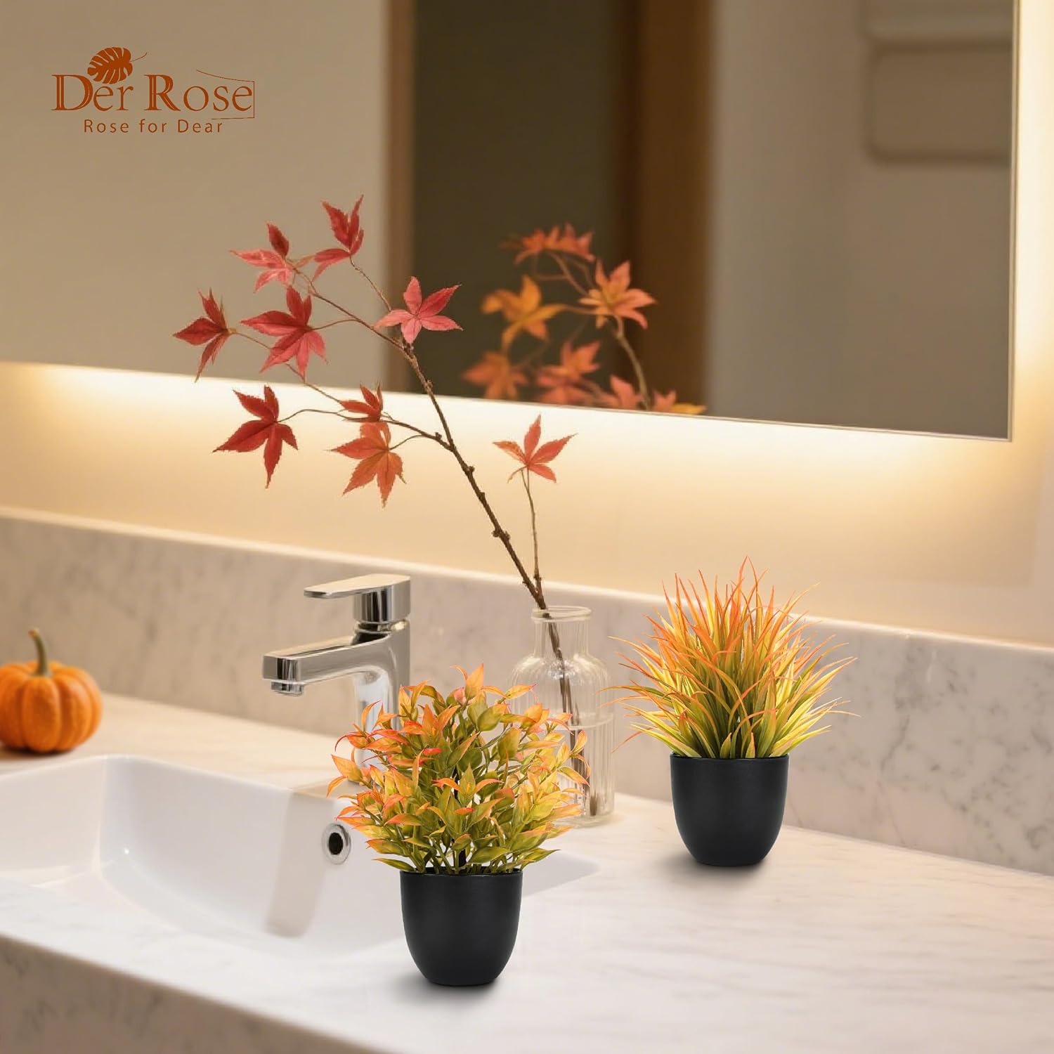 Der Rose Fall Fake Plants 4 Packs Artificial Plants Small Faux Plants Black Bathroom Accessories Fall Decorations for Home Bathroom Home Office Desk Fall Decor Indoor - Image 6