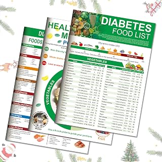 2025 Diabetic Food List & Meal Planner – 3 Pack Laminated Charts with 400+ Foods, Glycemic Index (GI), Carbs & Calories Guide, Easy-to-Read Meal Planning for Type 1 & Type 2 Diabetes
